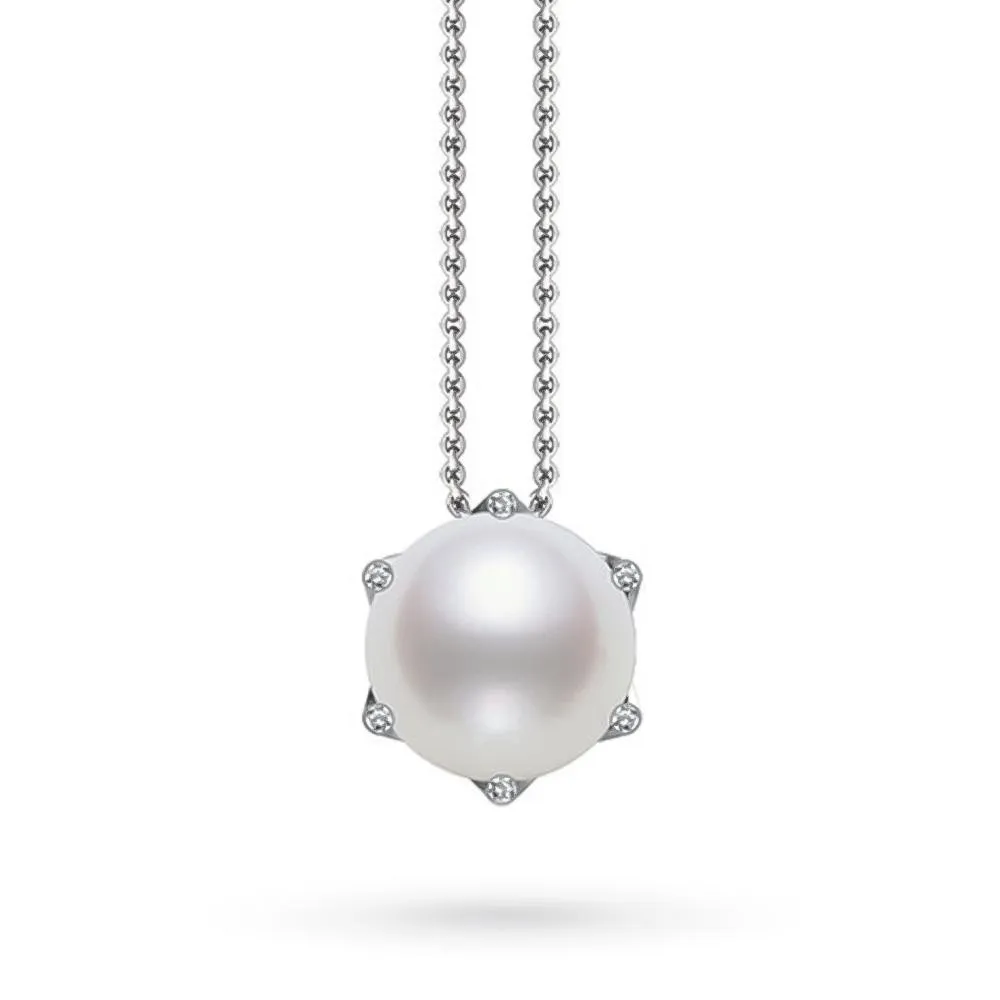 Girocollo perla pendente oro bianco diamanti