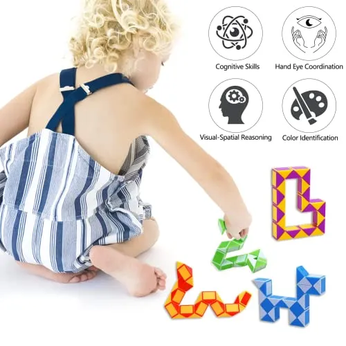 GOLDGE 24 Pack Mini Serpente Magico, 24 Blocchi Giocattolo Twist Cubo Puzzle Gadget Bambini Regalini Fine Festa Compleanno per R