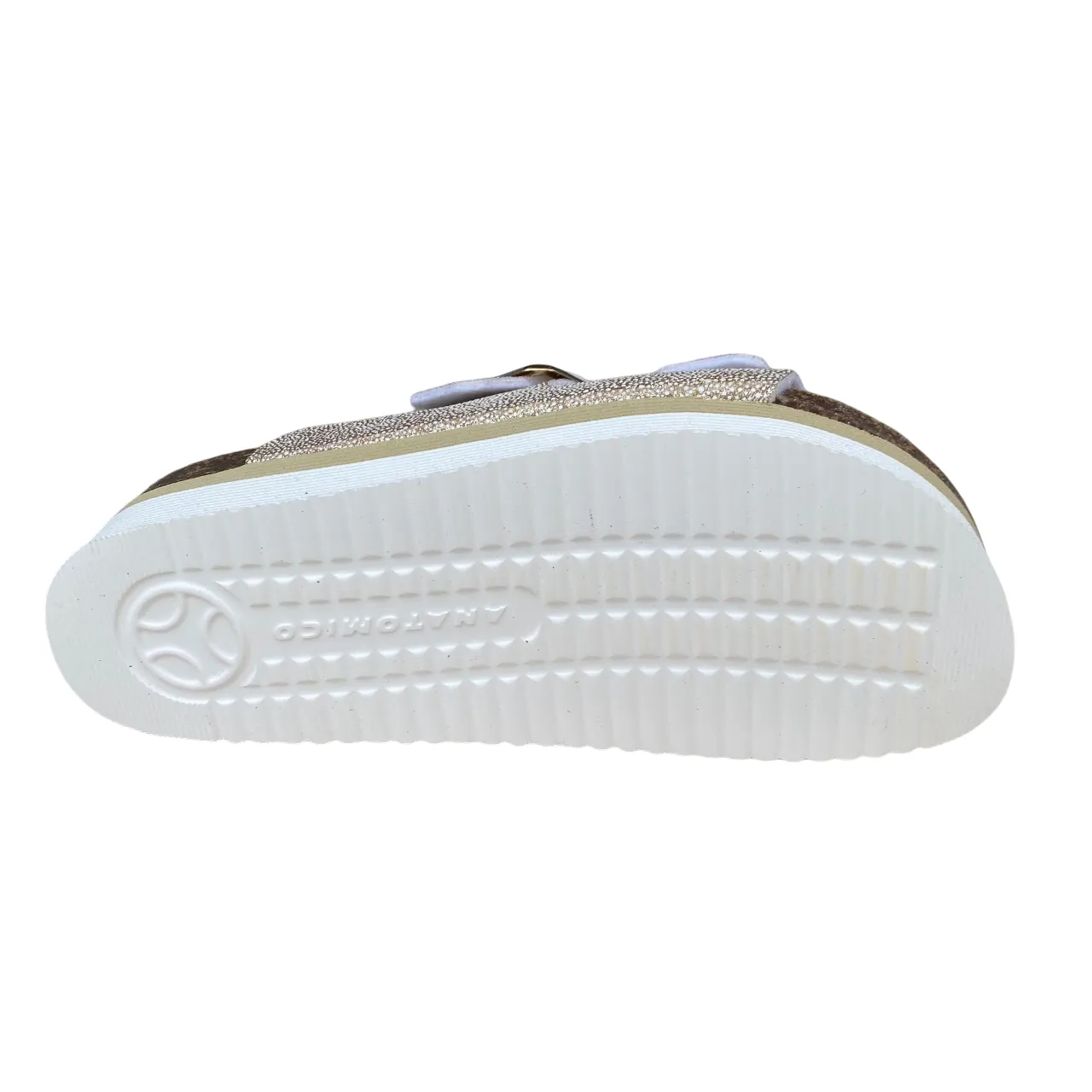 Goldstar women's slipper in leather insole with 2 glittery bands and golden buckle GS4801QBK platinum