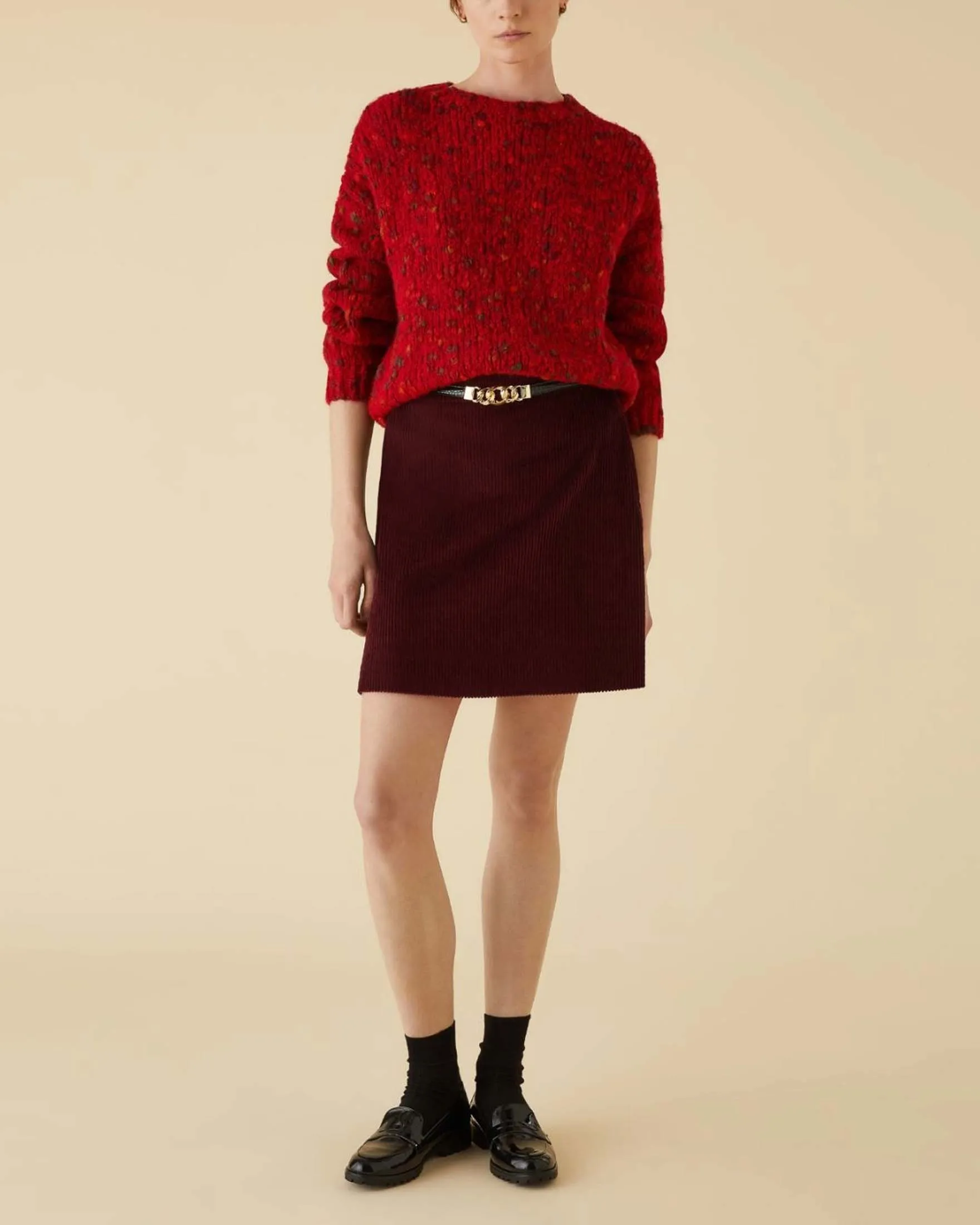 Gonna corta bordeaux in velluto di misto cotone 500 righe