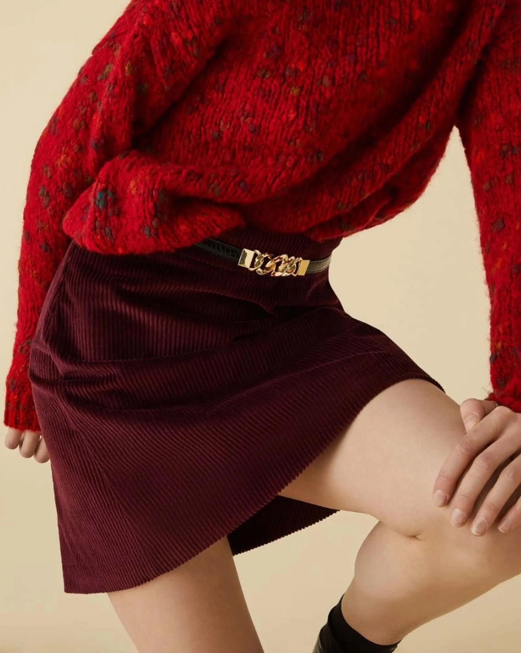 Gonna corta bordeaux in velluto di misto cotone 500 righe