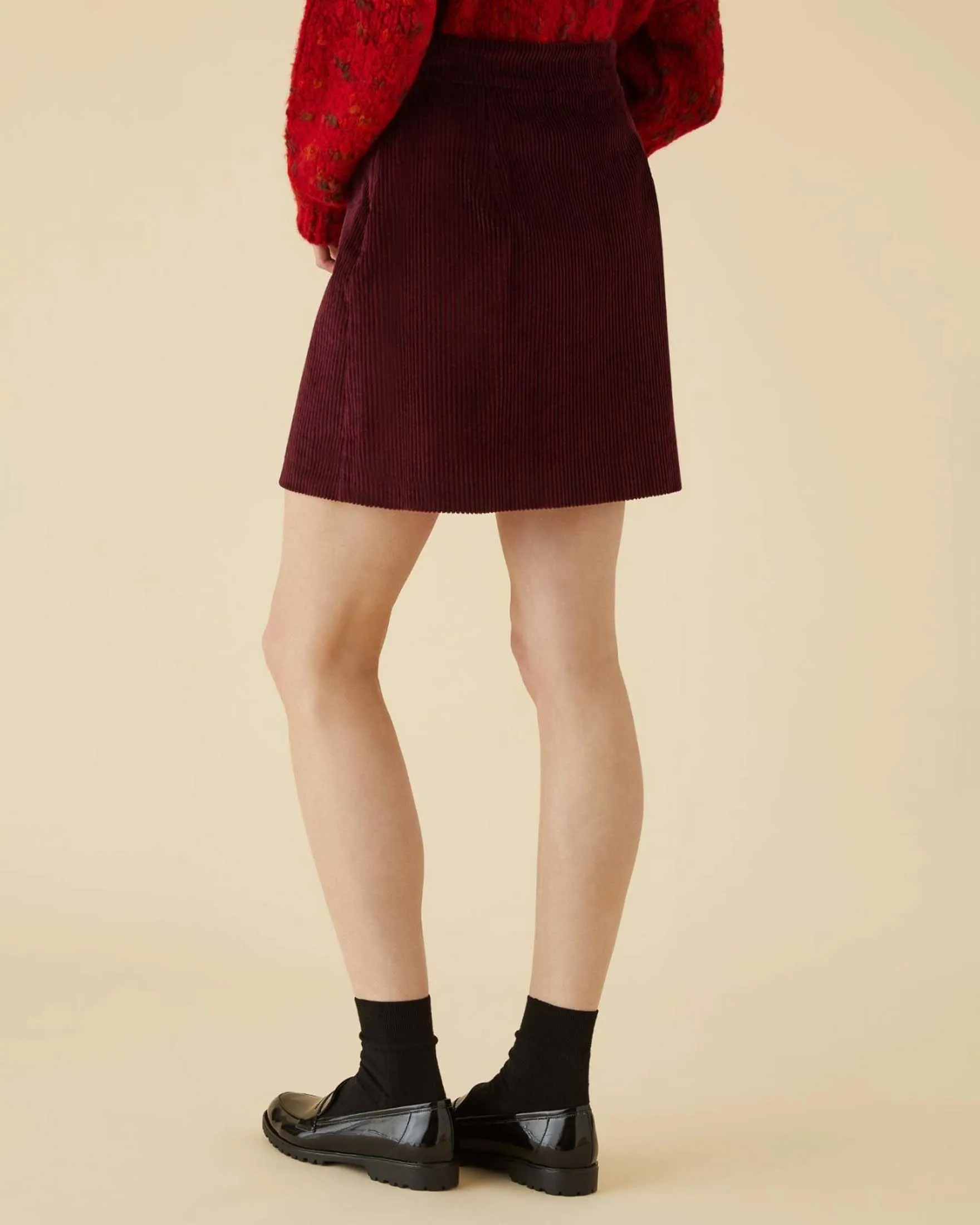 Gonna corta bordeaux in velluto di misto cotone 500 righe