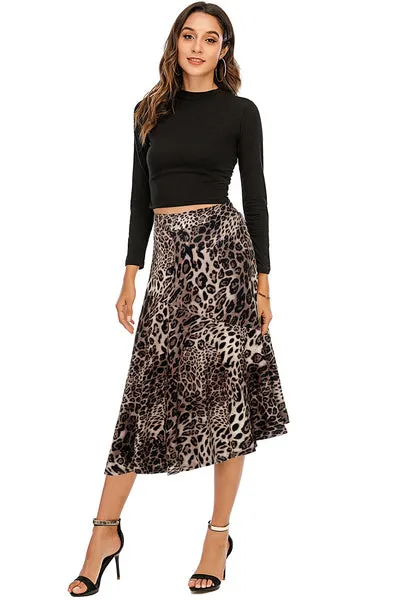 Gonna loepard asimmetrica Midi marrone