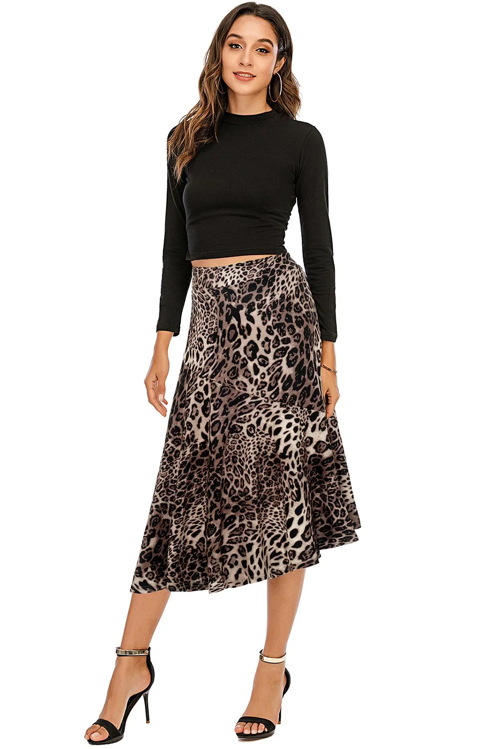 Gonna loepard asimmetrica Midi marrone