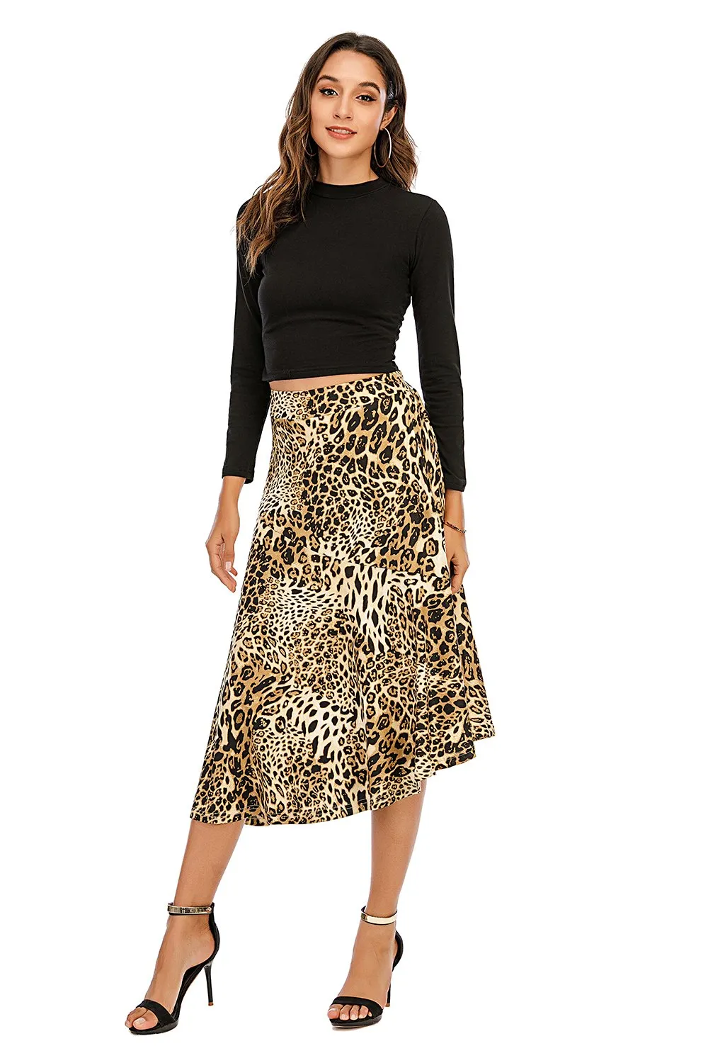 Gonna loepard asimmetrica Midi marrone