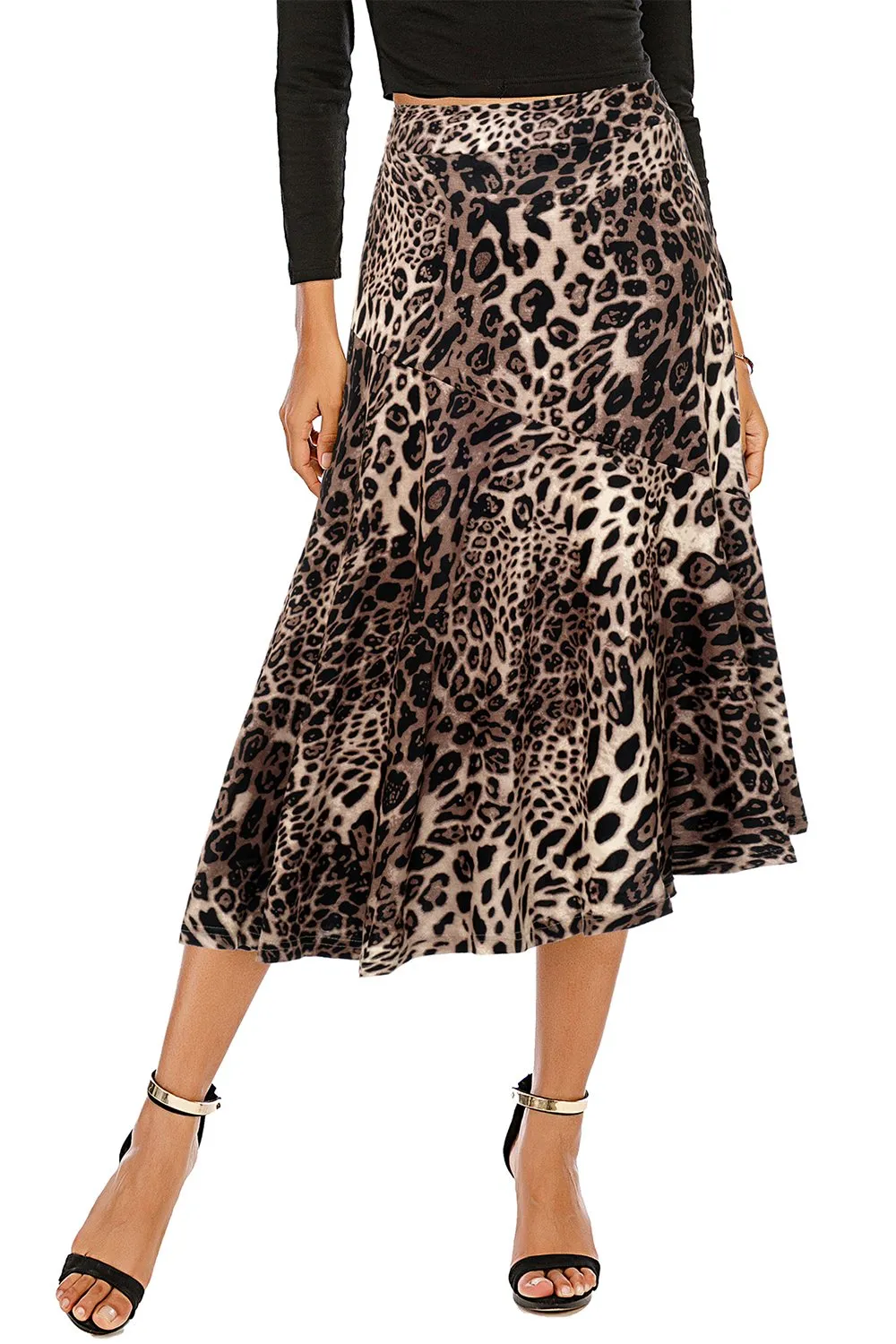 Gonna loepard asimmetrica Midi marrone