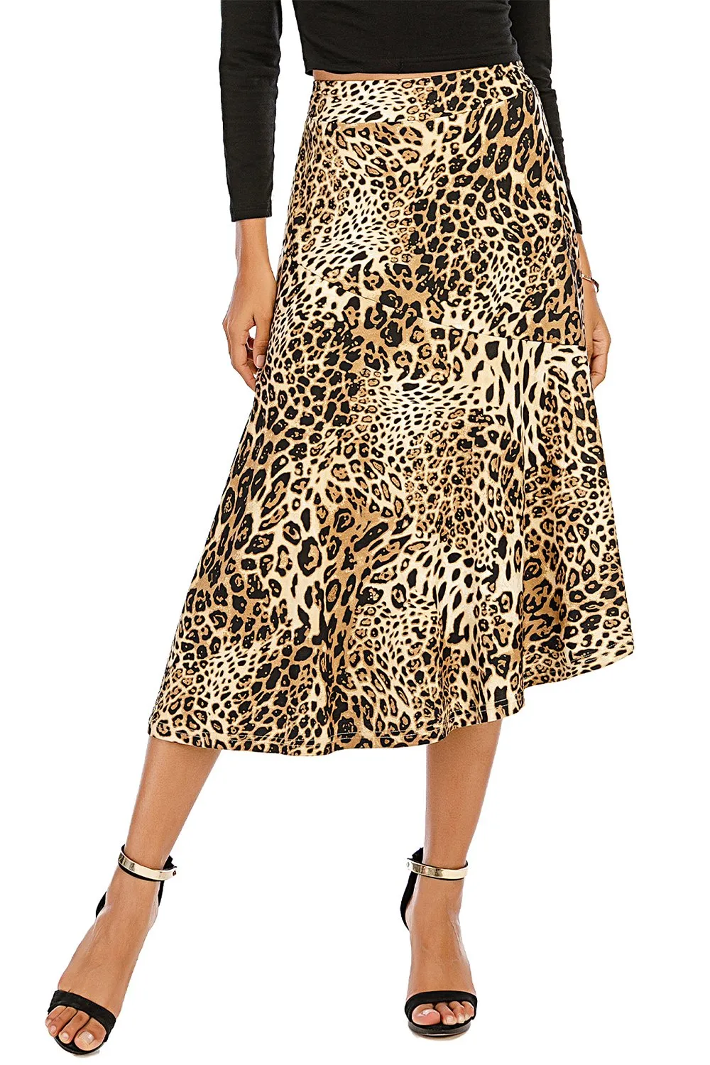 Gonna loepard asimmetrica Midi marrone