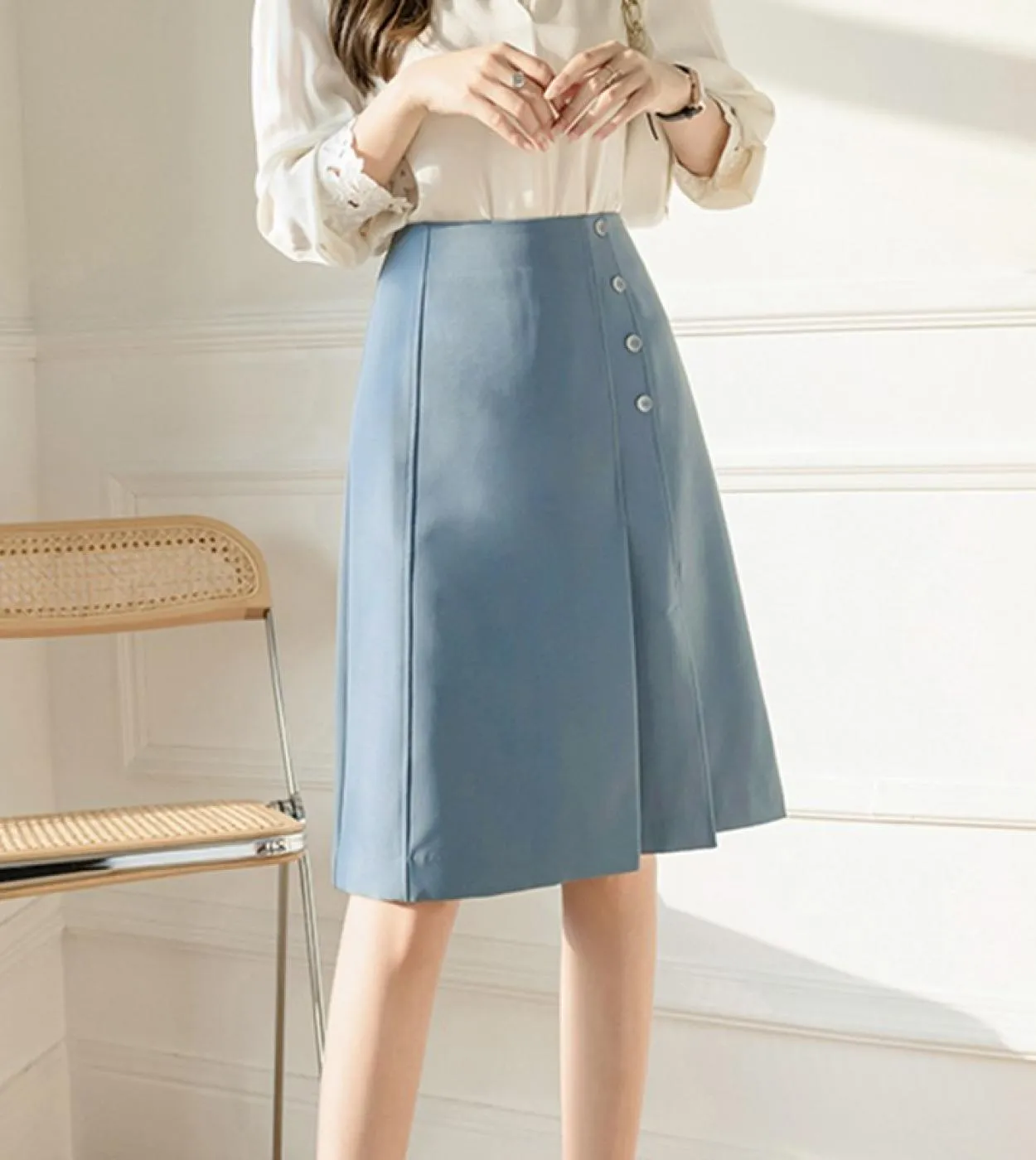 Gonne eleganti da donna al ginocchio A Line Gonne casual da donna a vita alta in tinta unita stile ufficio estivo 2023