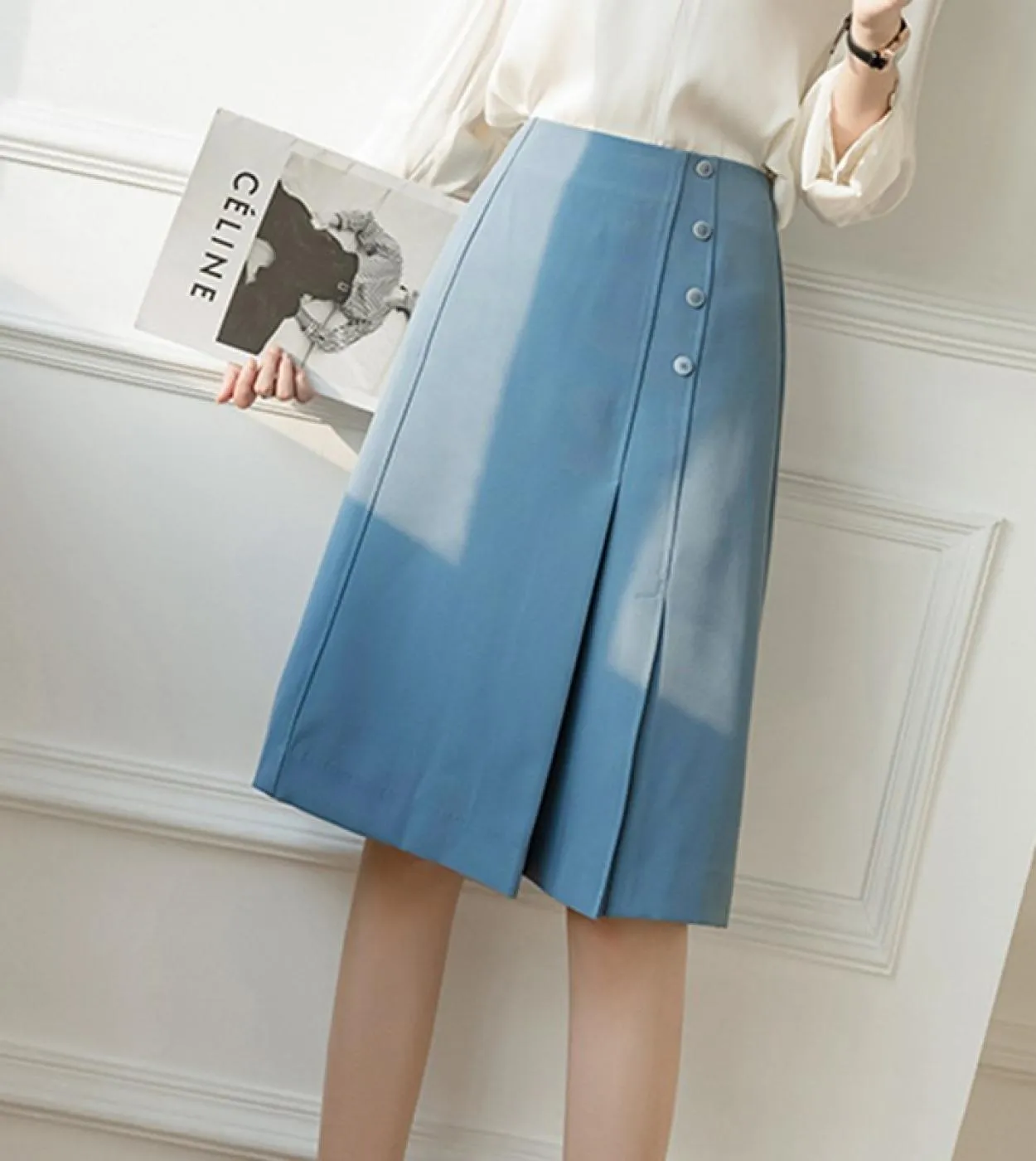 Gonne eleganti da donna al ginocchio A Line Gonne casual da donna a vita alta in tinta unita stile ufficio estivo 2023