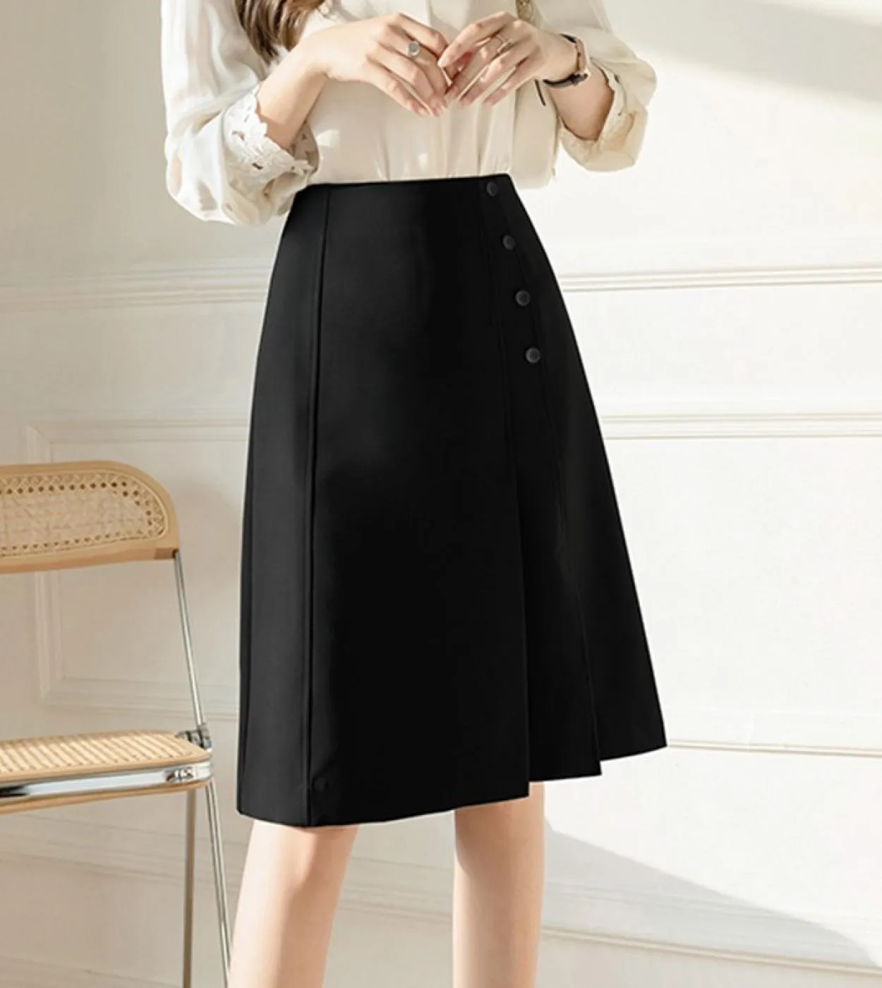 Gonne eleganti da donna al ginocchio A Line Gonne casual da donna a vita alta in tinta unita stile ufficio estivo 2023