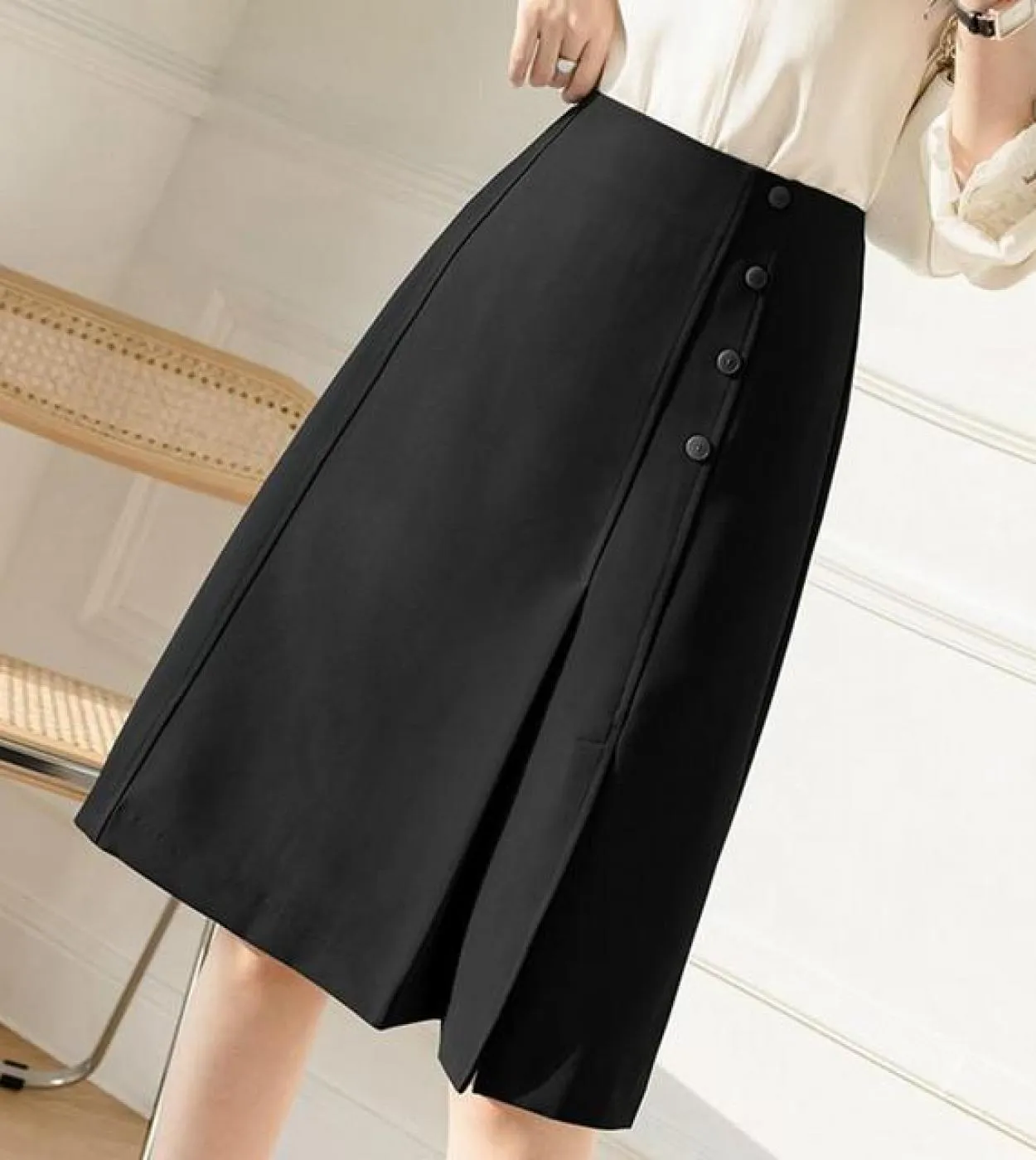 Gonne eleganti da donna al ginocchio A Line Gonne casual da donna a vita alta in tinta unita stile ufficio estivo 2023