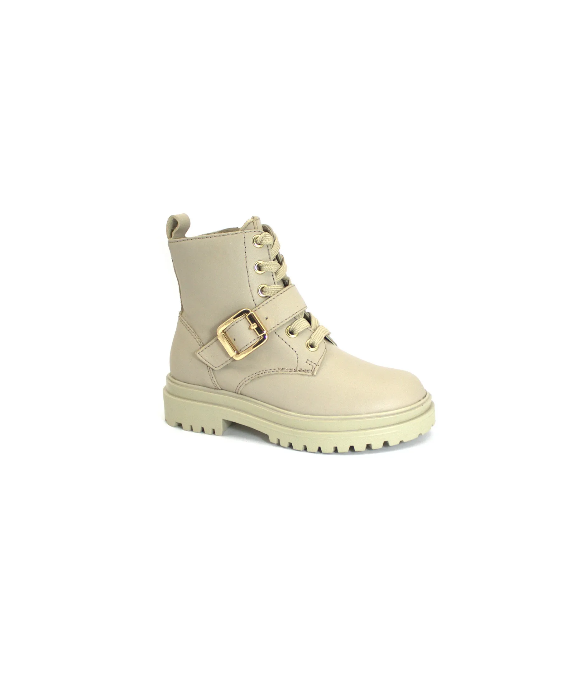 GRUNLAND COPP PO2104 28/32 beige scarpe stivaletto bambina anfibio lacci fibbia zip pelle