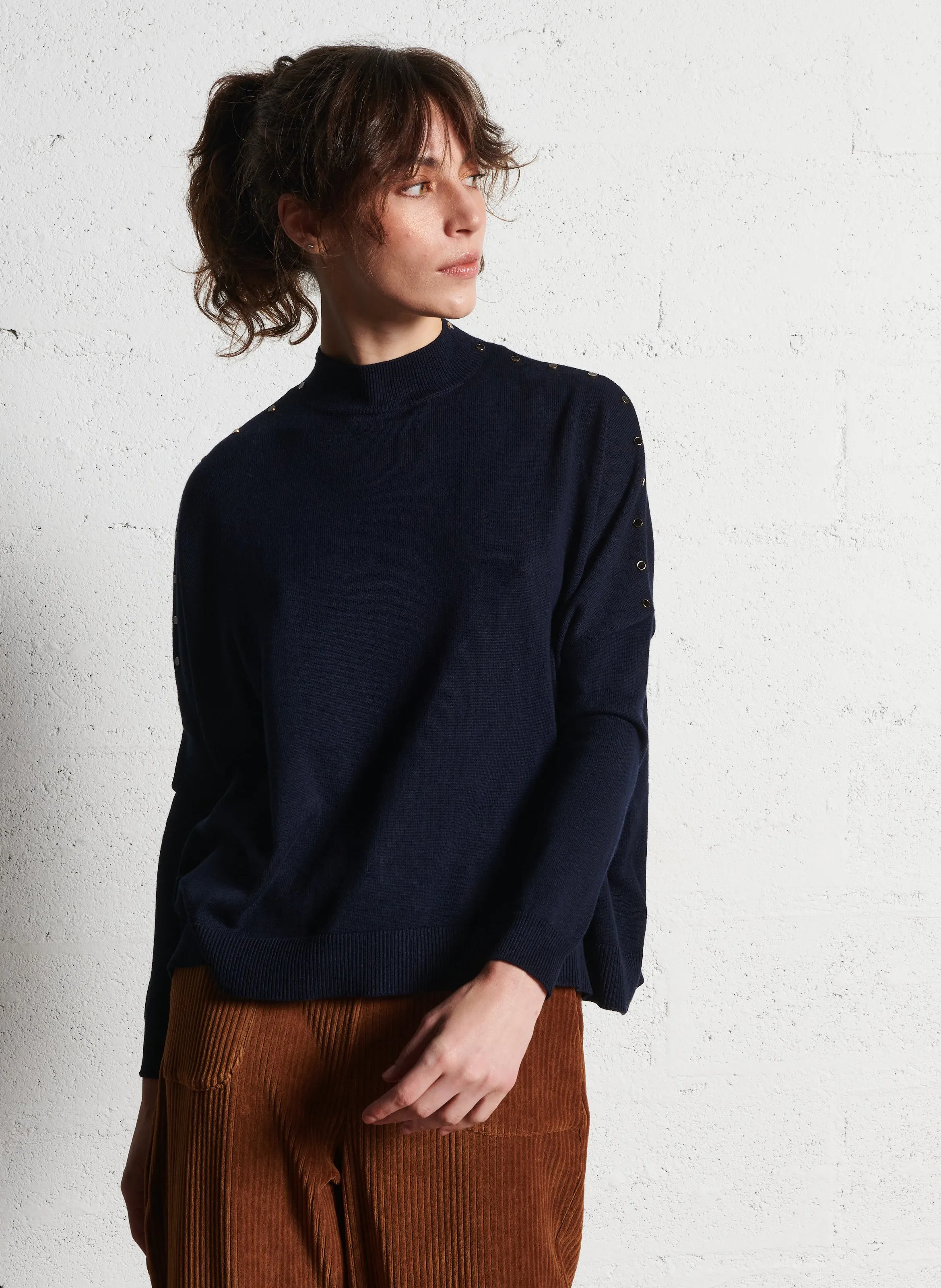  I CODE   Maglione a mantella in maglia con bottoni | Blu