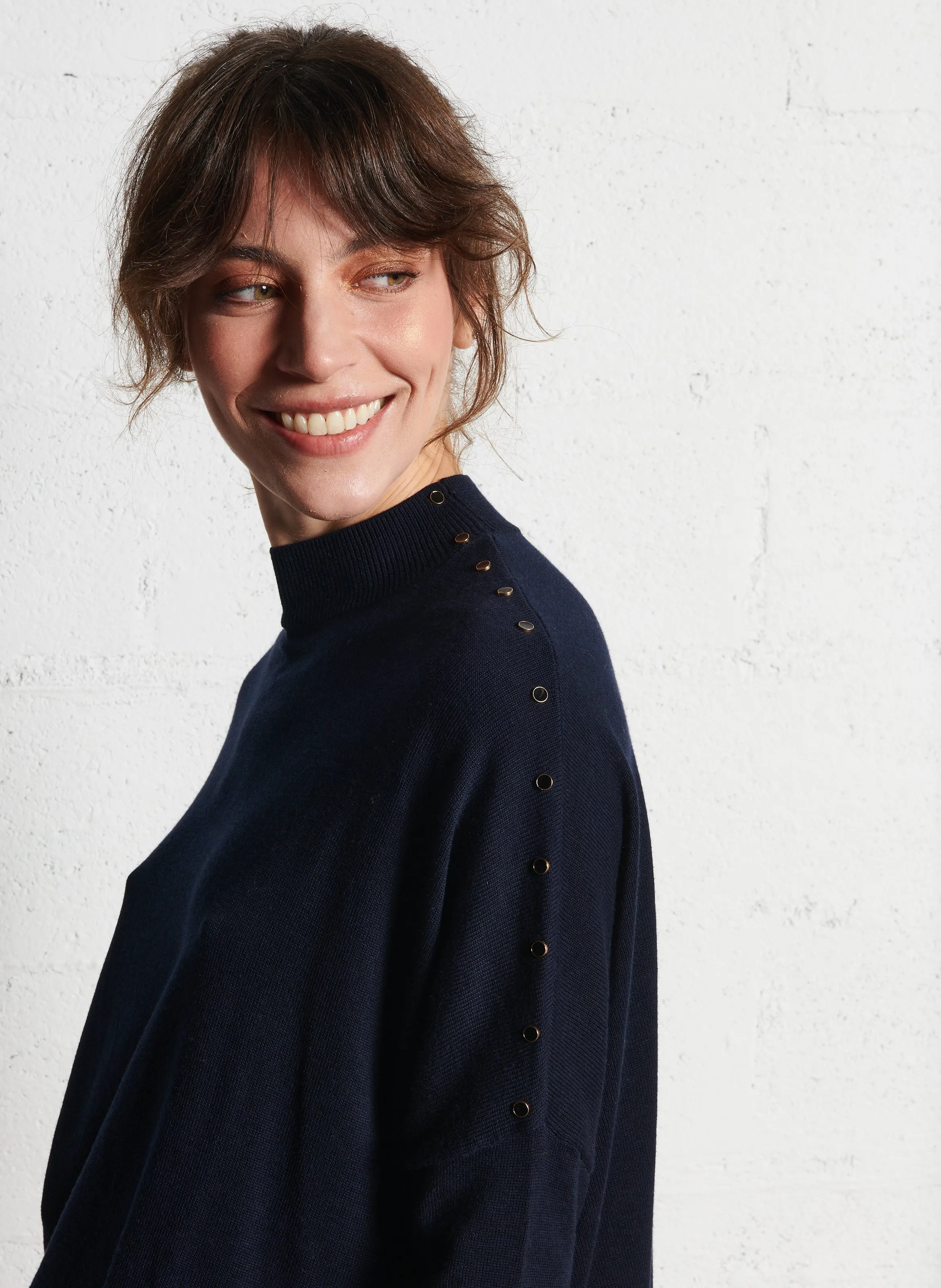  I CODE   Maglione a mantella in maglia con bottoni | Blu