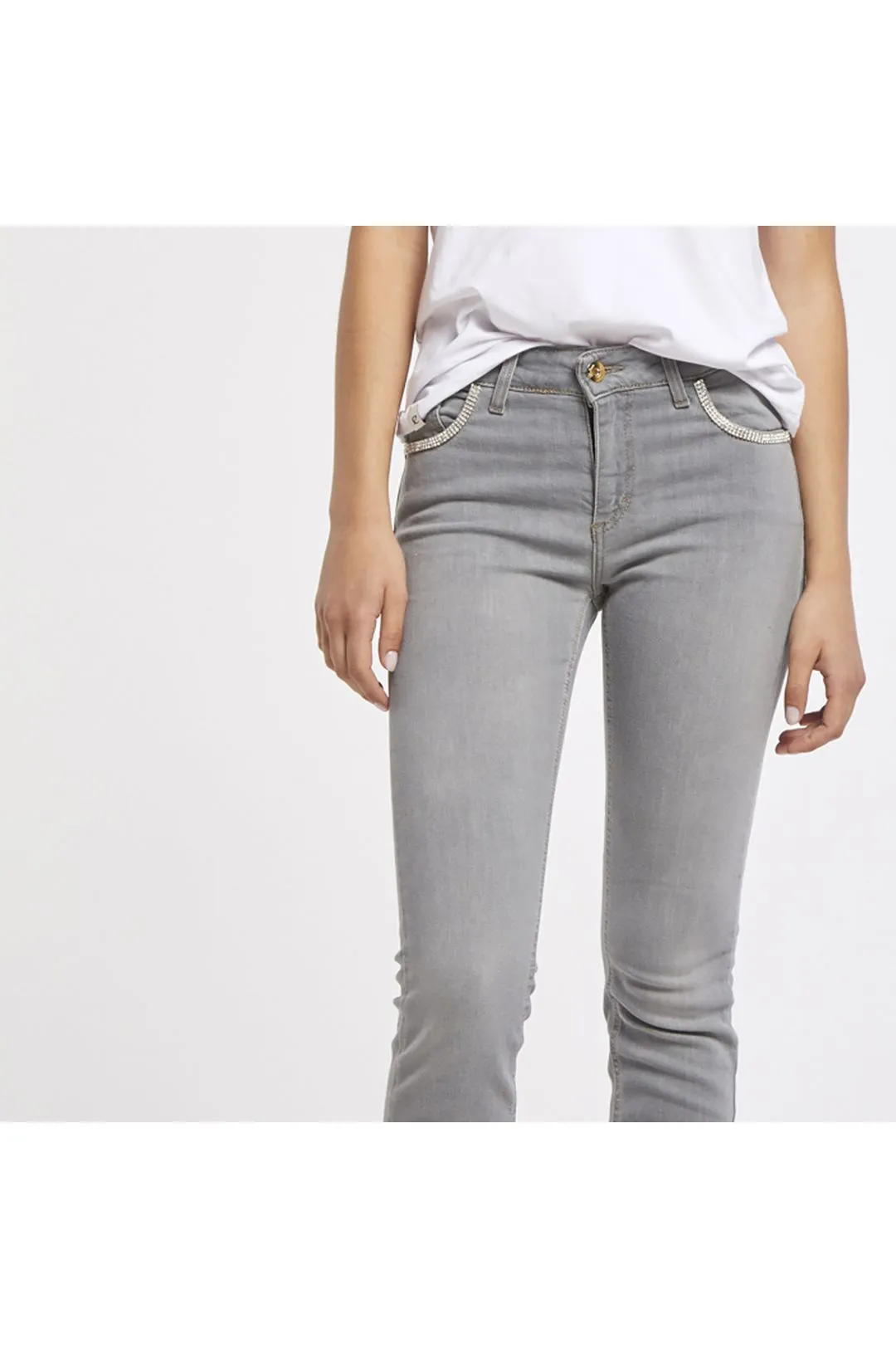 jeans audrey slim in tela superstretch con strass light grey