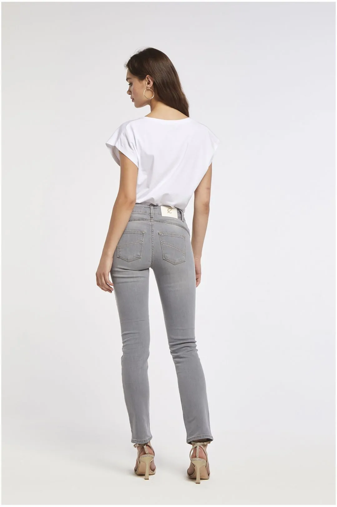 jeans audrey slim in tela superstretch con strass light grey