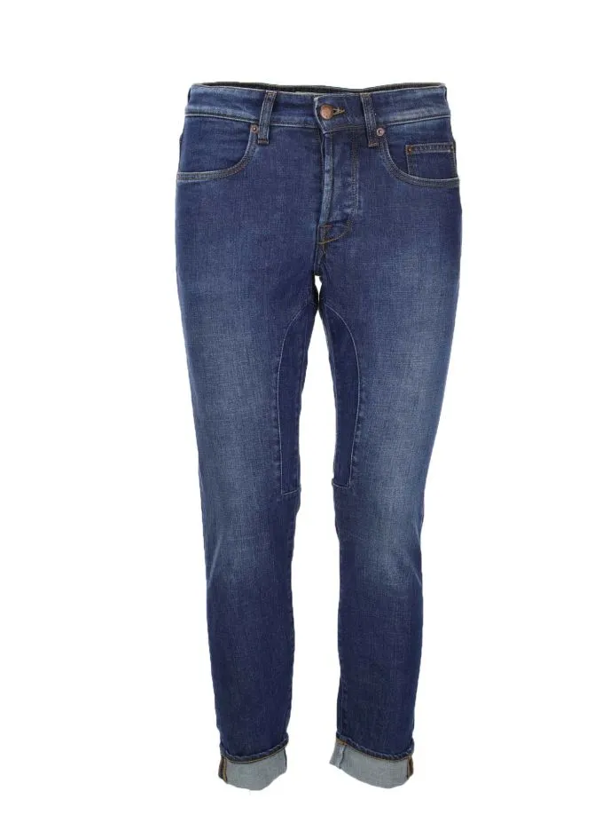 Jeans denim 5 tasche con toppe in tinta