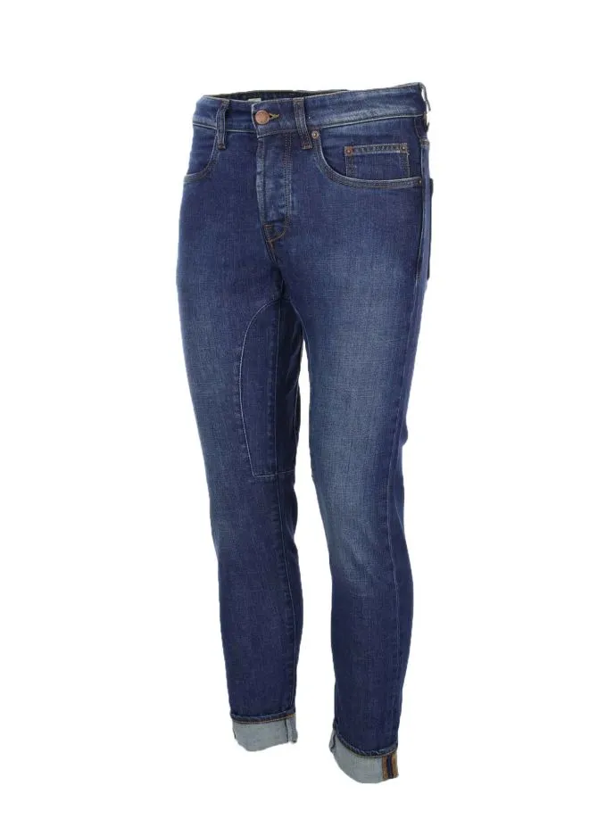 Jeans denim 5 tasche con toppe in tinta
