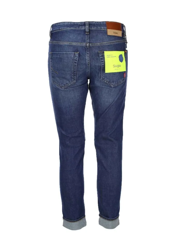 Jeans denim 5 tasche con toppe in tinta