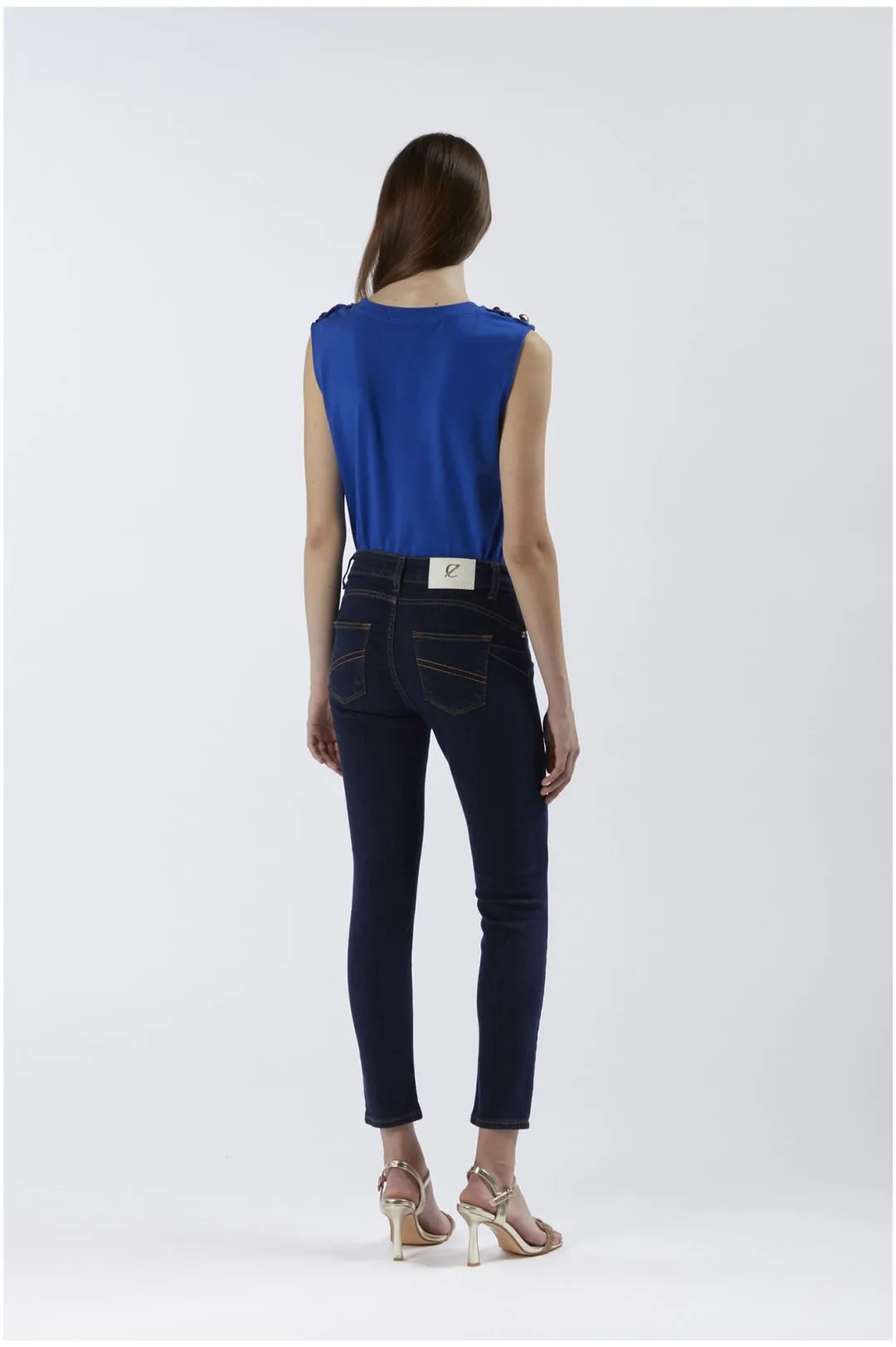 jeans denim skinny con bottoniera indaco