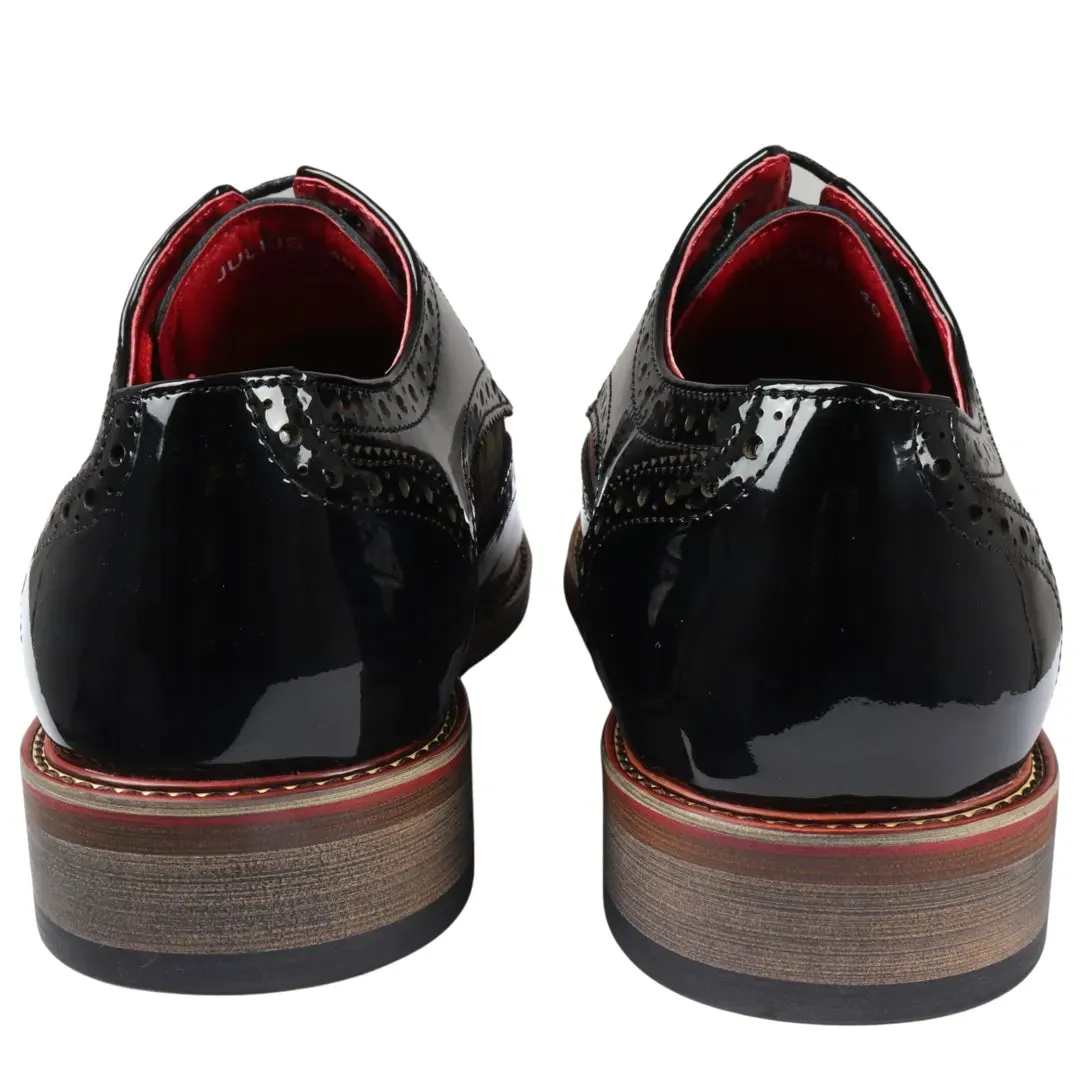 Julius - Scarpe brogue da uomo in pelle verniciata con stampa di farfalle