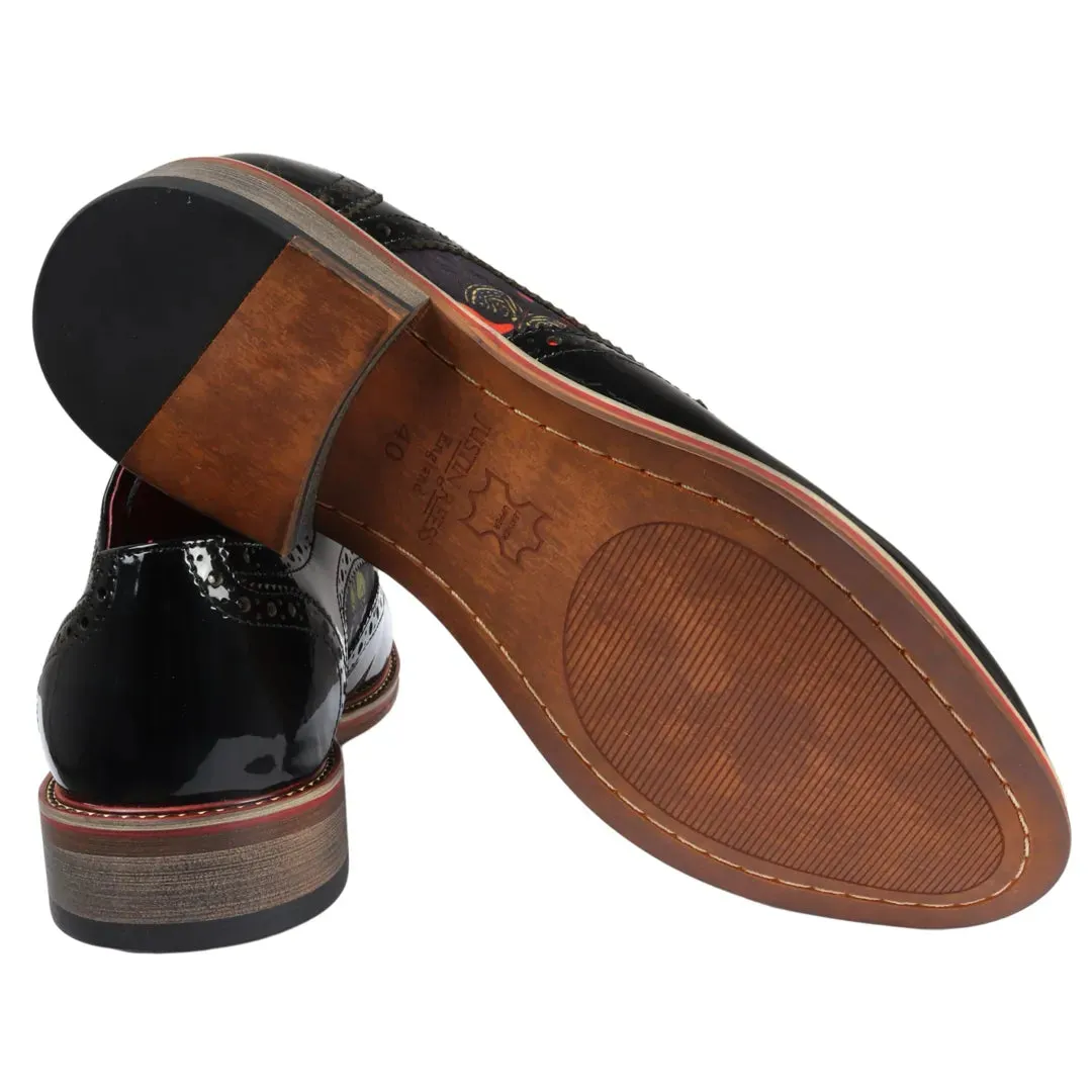 Julius - Scarpe brogue da uomo in pelle verniciata con stampa di farfalle