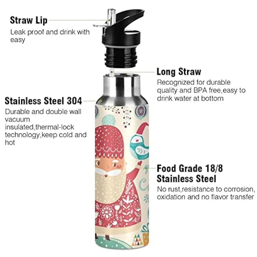 KAAVIYO Uccello di Natale Bottiglia Acqua Isolato Borraccia Termica Acciaio Inox 600ML Water Bottle per Bambini Sport Ciclismo 2