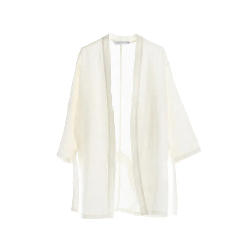 La Fabbrica del Lino Accappatoio kimono donna  BORDI & CORNICI, greggio