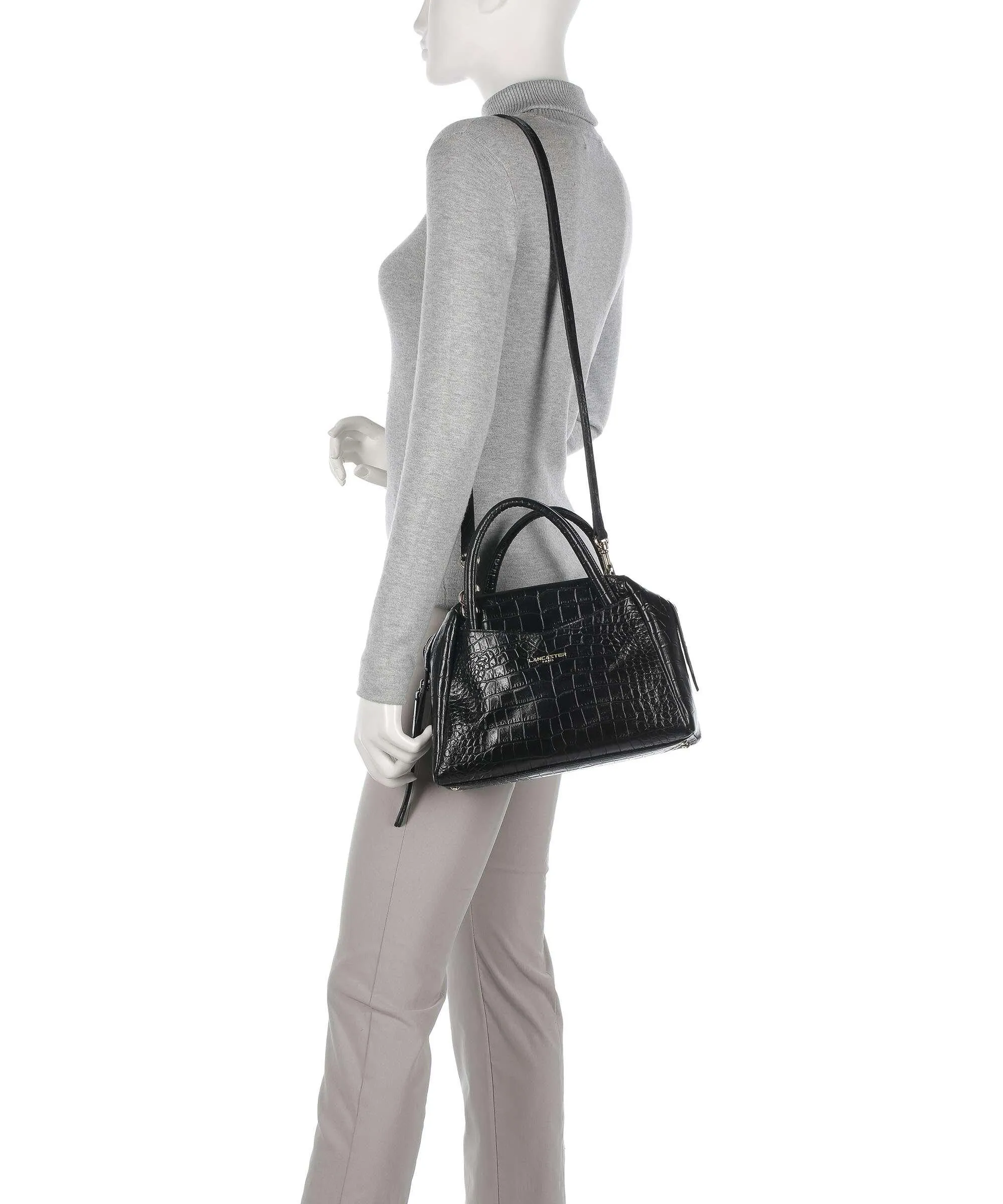  Lancaster Exotic Croco CN Borsa a mano pelle di vacchetta goffrata nero  