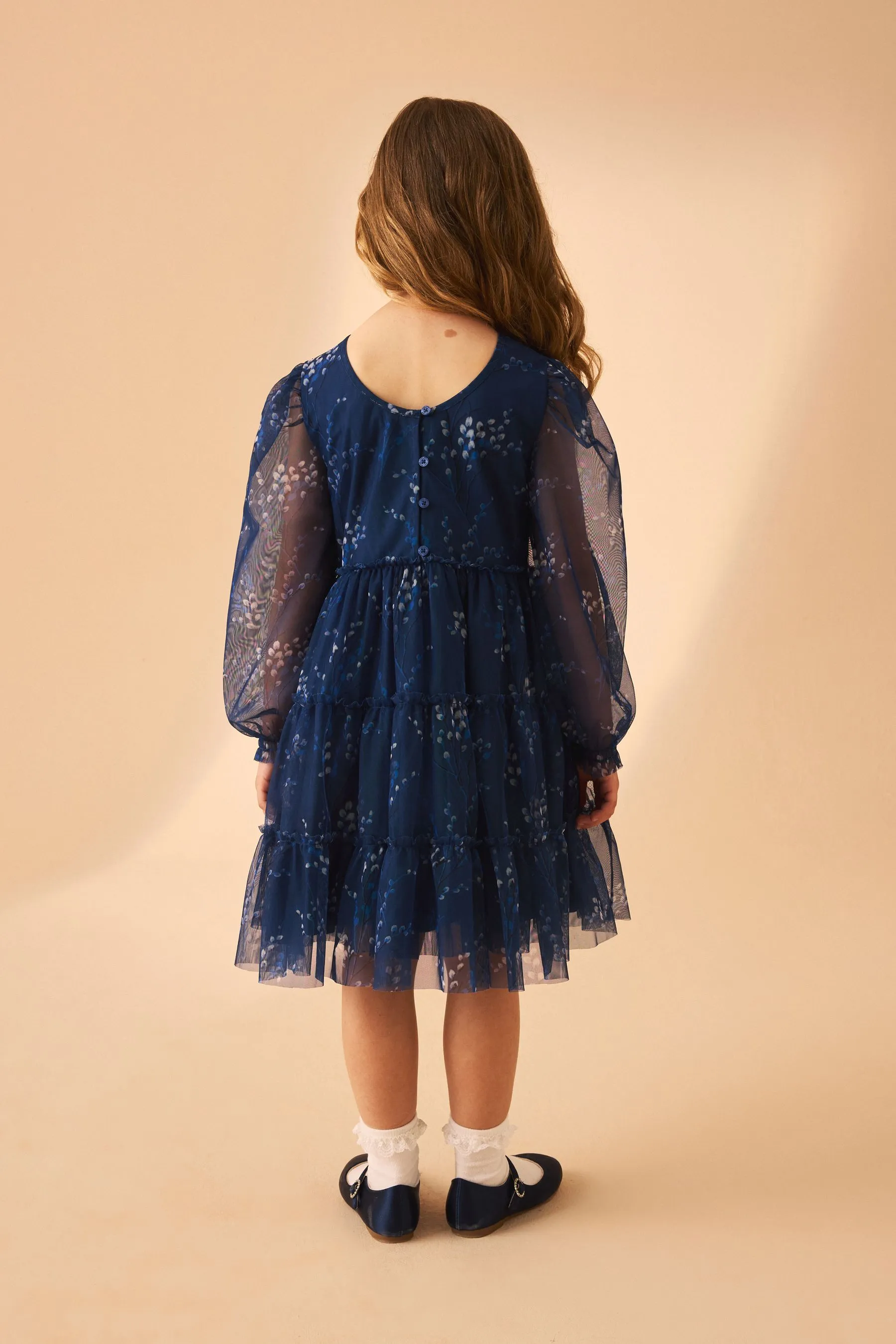 Laura Ashley Tiered Manica lunga Mesh Vestito    
