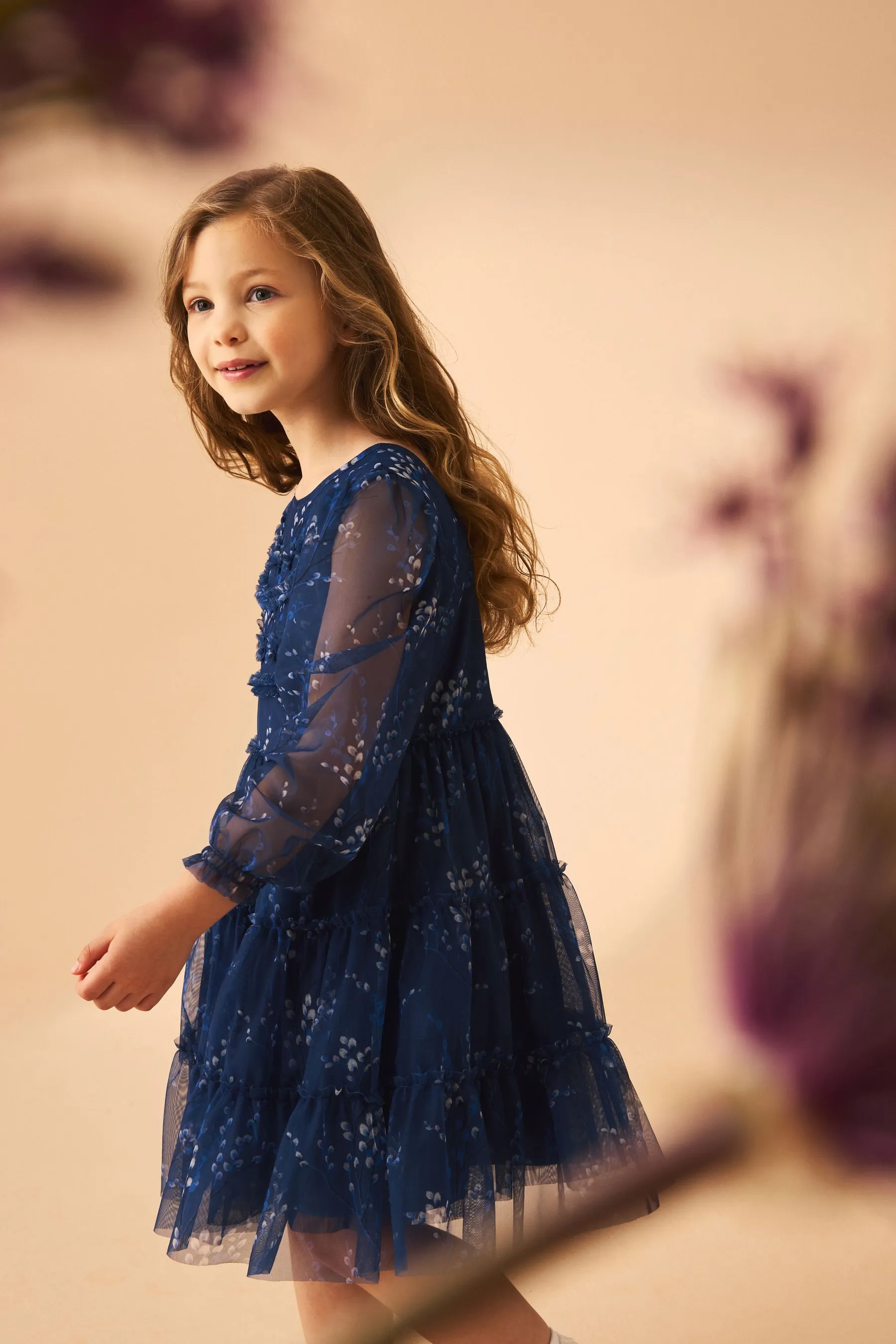 Laura Ashley Tiered Manica lunga Mesh Vestito    