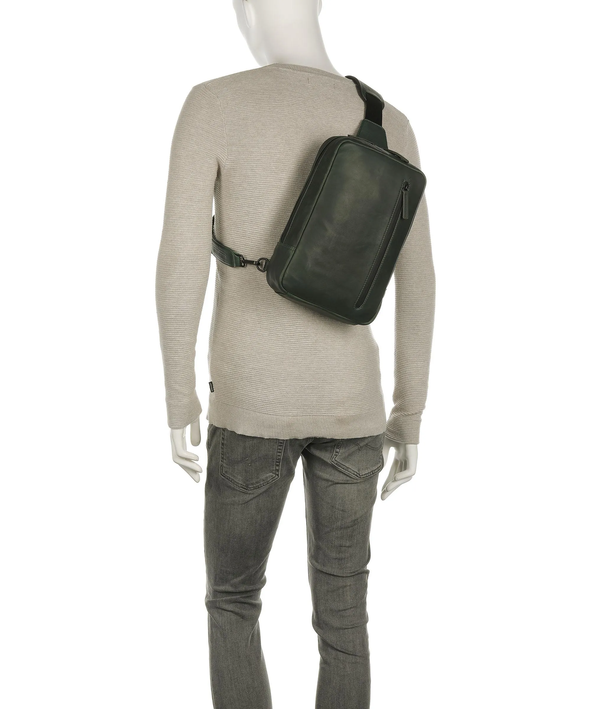  Leonhard Heyden Den Haag Borsa sling pelle di vacchetta grana verde scuro  