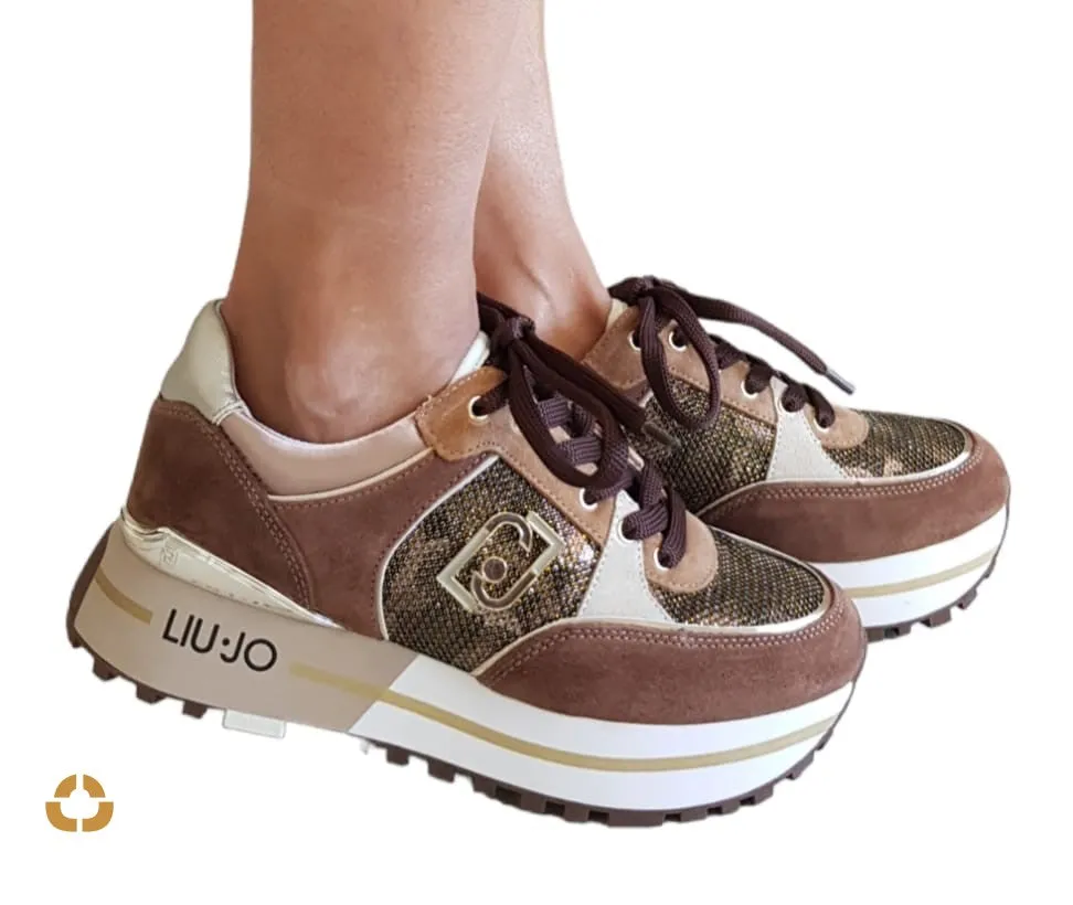 Liu-Jo Sneakers Camoscio Brown Oro fondo gomma alta 6 cm. rif.736