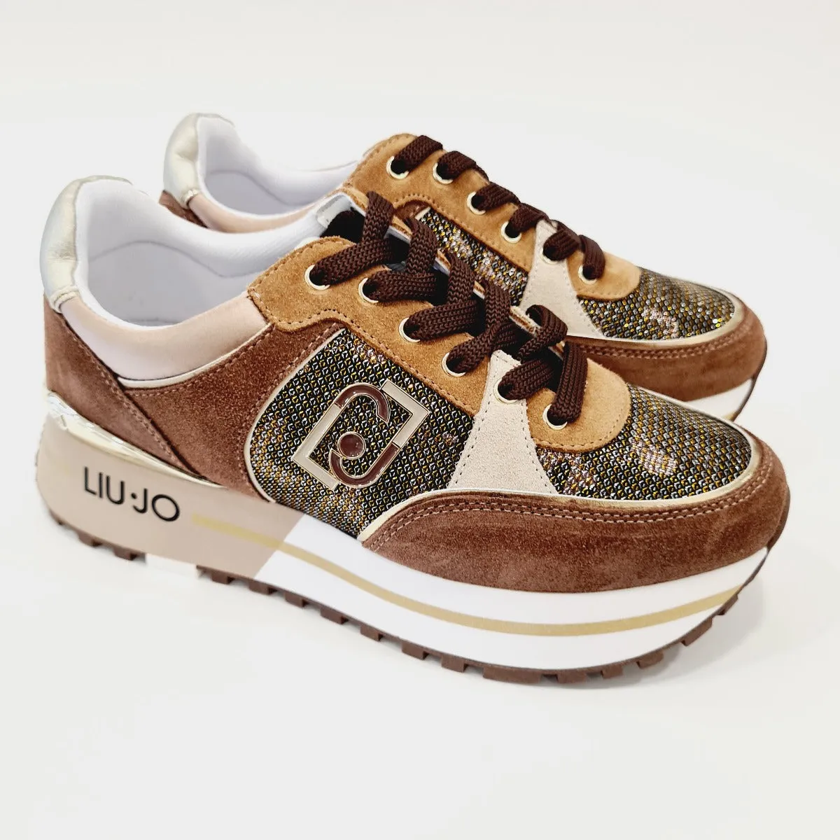 Liu-Jo Sneakers Camoscio Brown Oro fondo gomma alta 6 cm. rif.736
