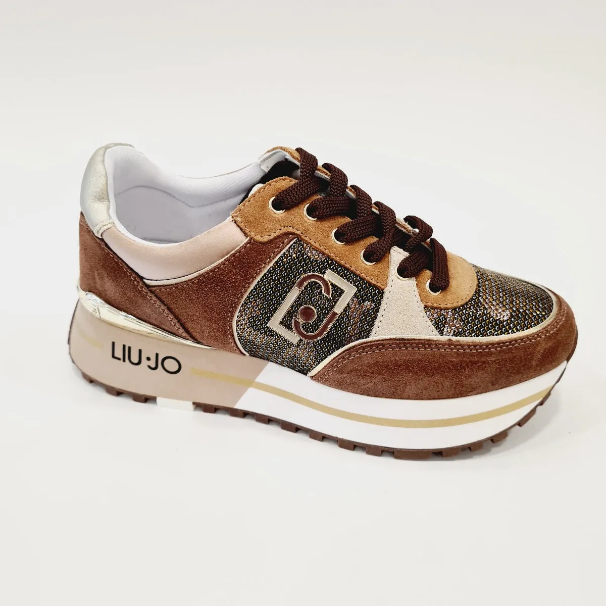 Liu-Jo Sneakers Camoscio Brown Oro fondo gomma alta 6 cm. rif.736