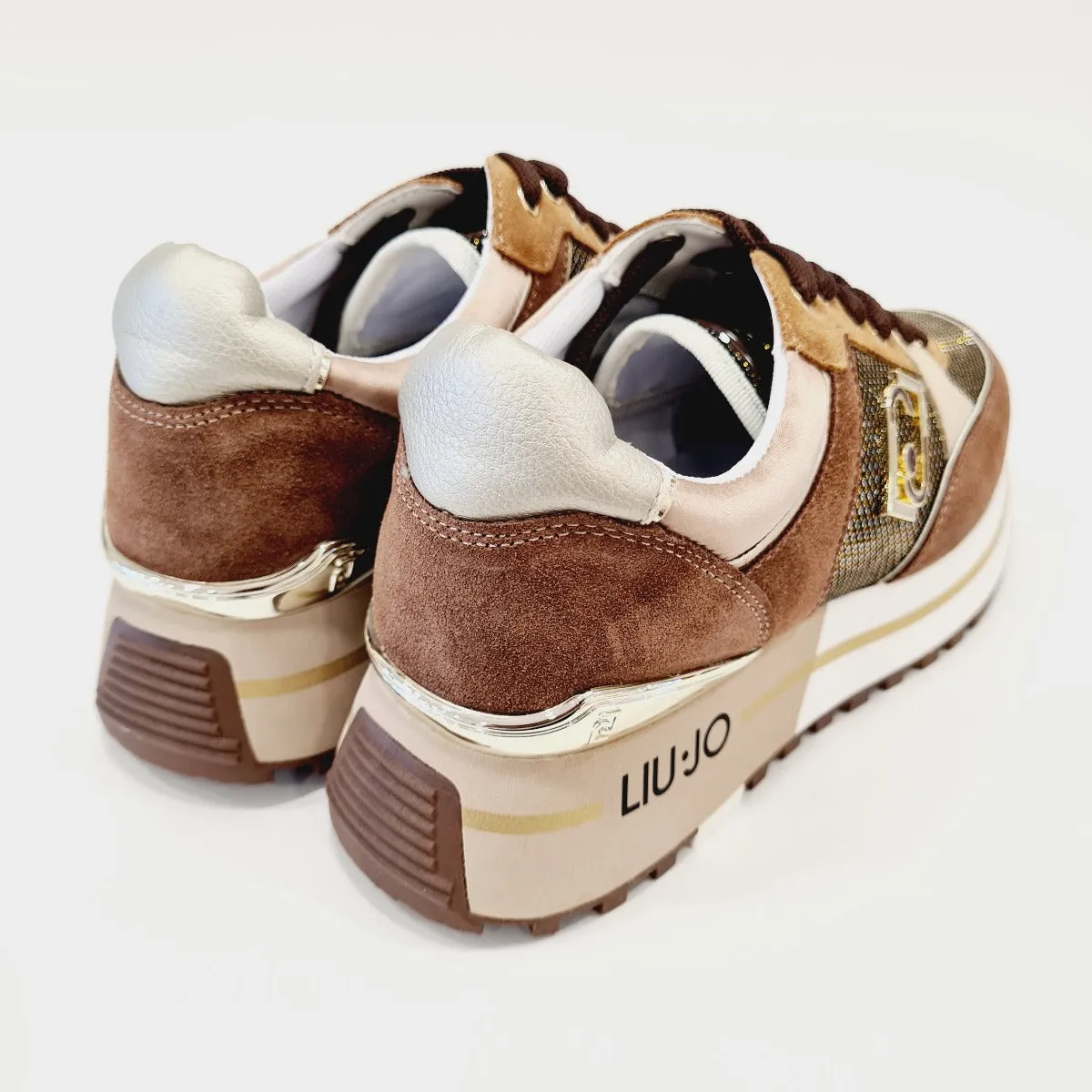 Liu-Jo Sneakers Camoscio Brown Oro fondo gomma alta 6 cm. rif.736