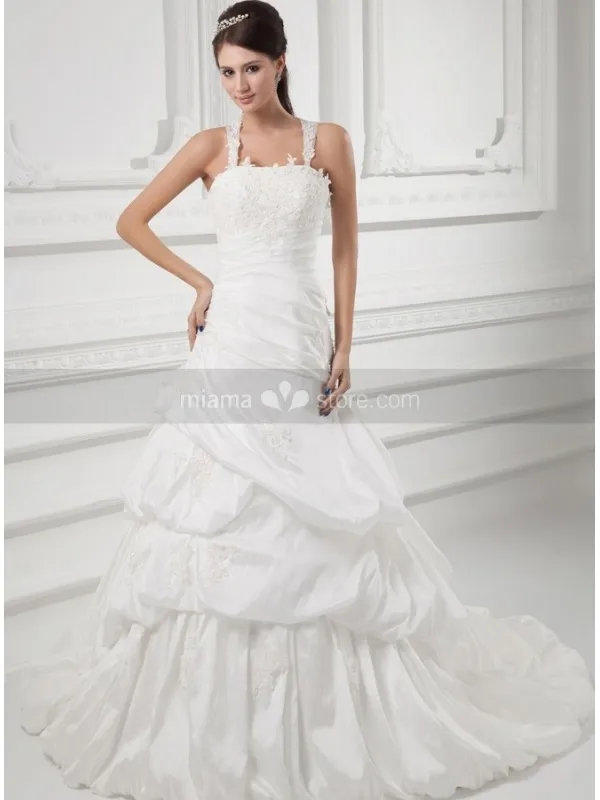 LYDIA - A-line Halter Chapel train Taffeta Square neck Wedding dress
