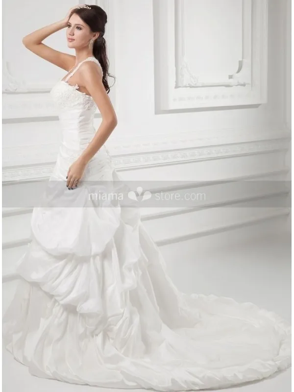 LYDIA - A-line Halter Chapel train Taffeta Square neck Wedding dress