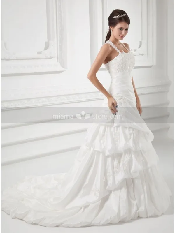 LYDIA - A-line Halter Chapel train Taffeta Square neck Wedding dress
