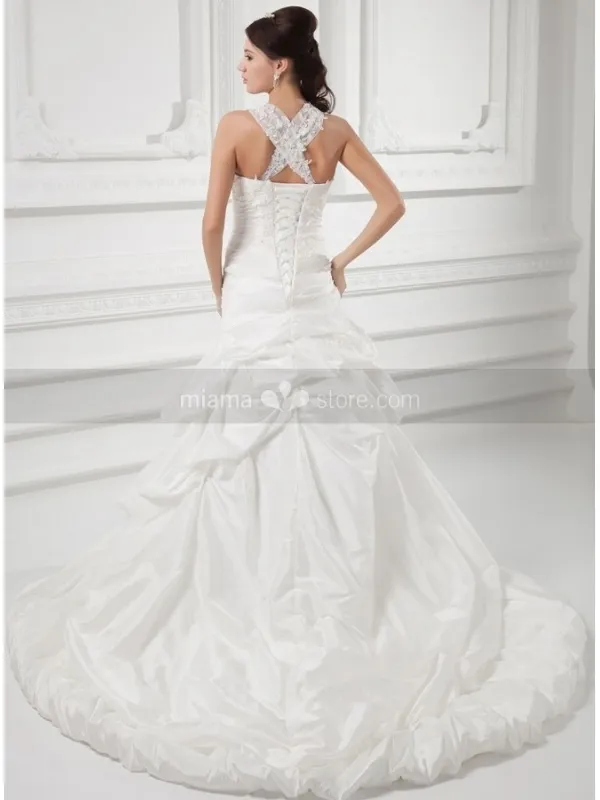 LYDIA - A-line Halter Chapel train Taffeta Square neck Wedding dress