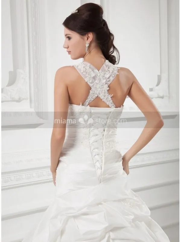LYDIA - A-line Halter Chapel train Taffeta Square neck Wedding dress