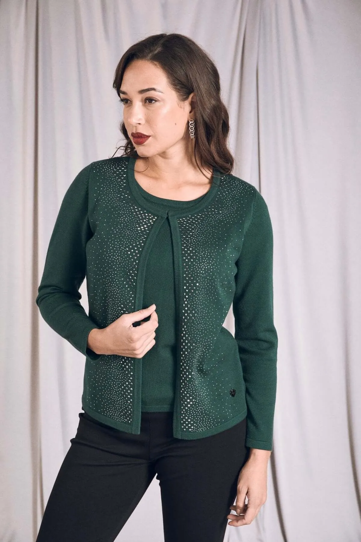Maglia finto twinset con strass frontali FORESTA