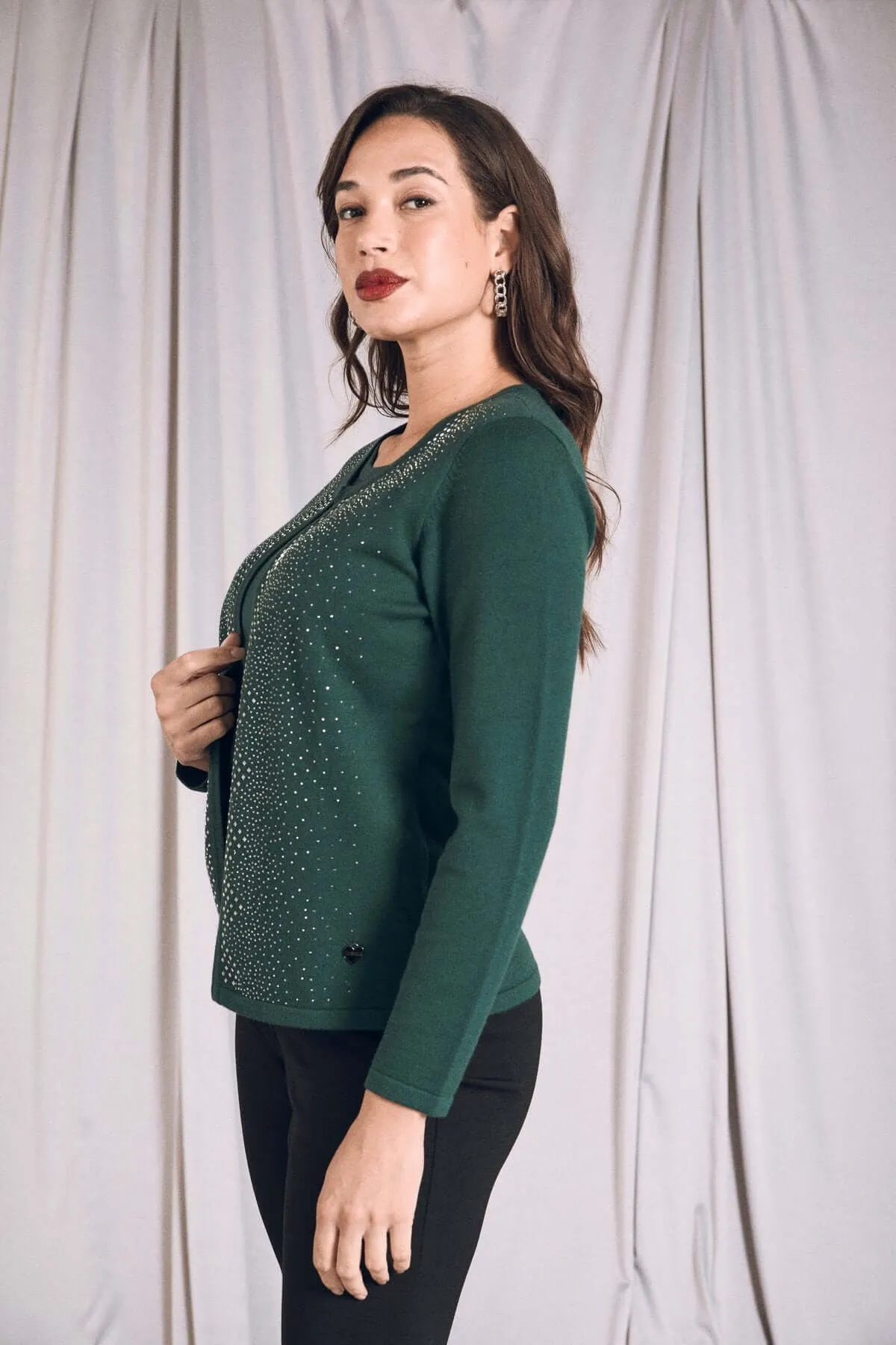 Maglia finto twinset con strass frontali FORESTA