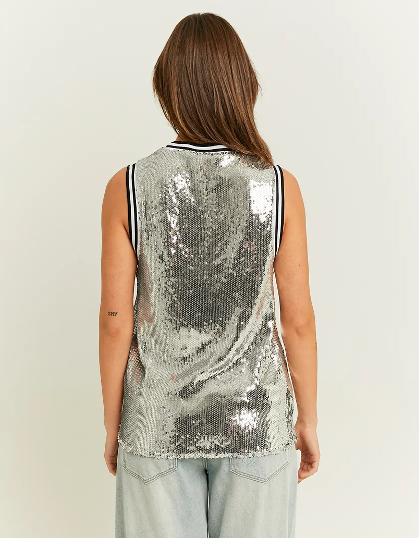 Maglietta Varsity Grigia con Paillettes  