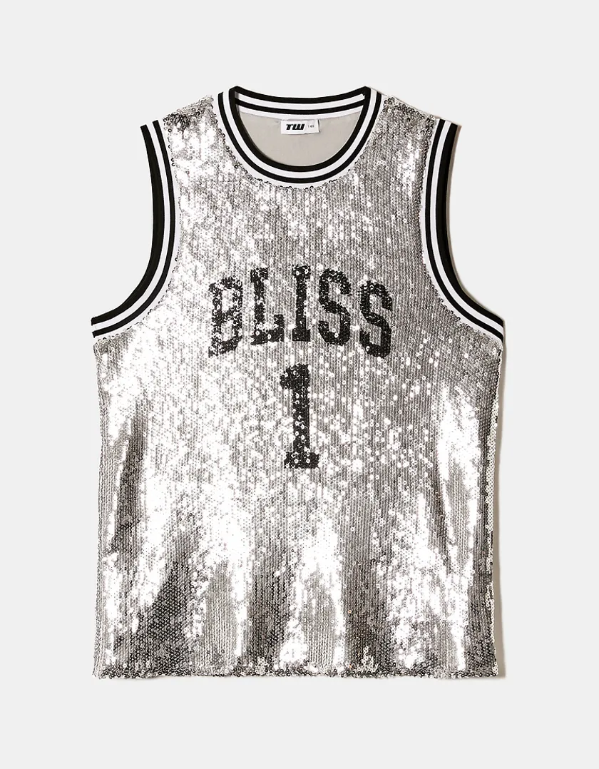 Maglietta Varsity Grigia con Paillettes  