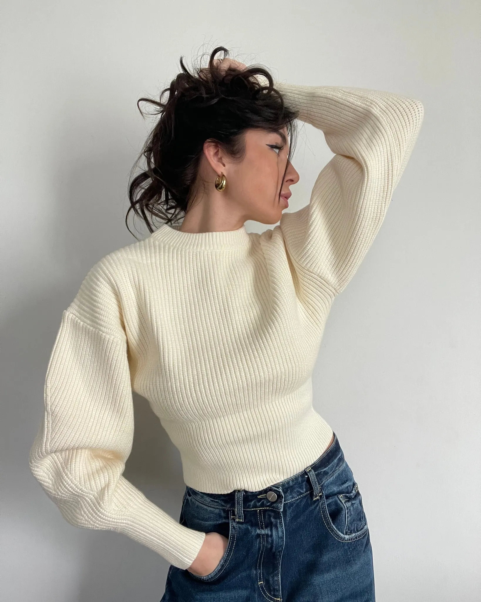 Maglione a costine - BEIGE