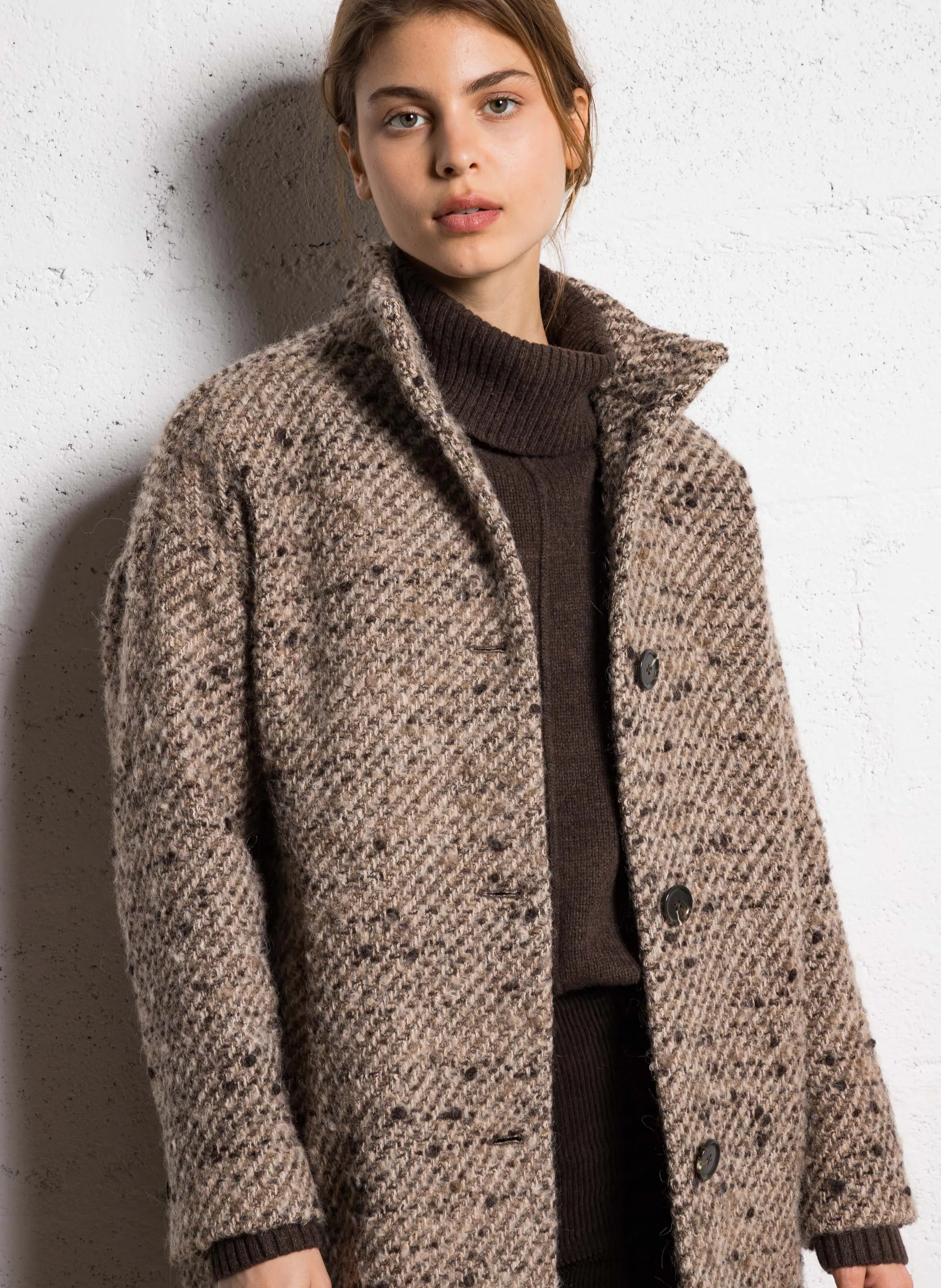  MAISON 123   ARMANCE - Cappotto girocollo in lana e cotone misto | Grigio