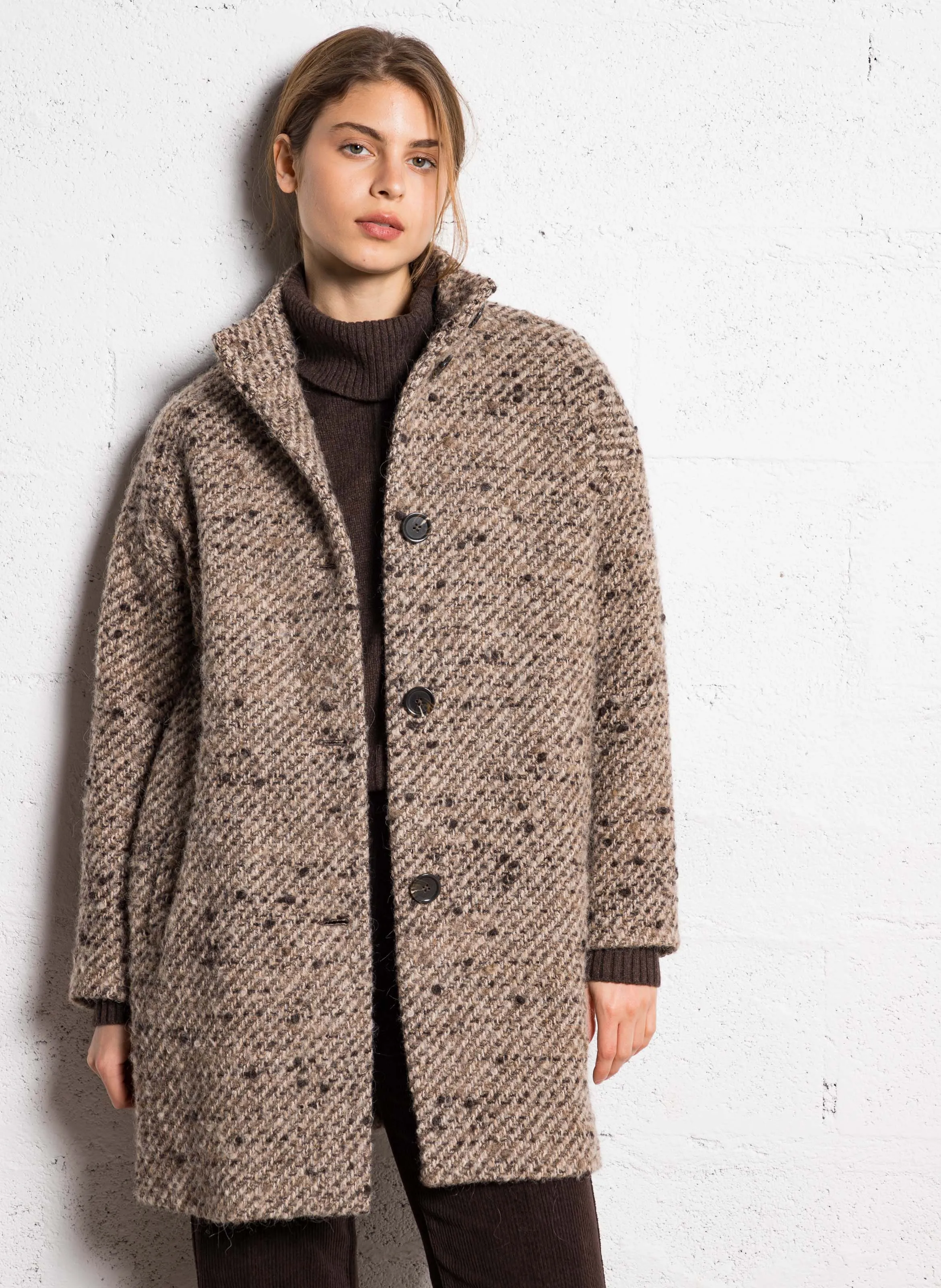  MAISON 123   ARMANCE - Cappotto girocollo in lana e cotone misto | Grigio