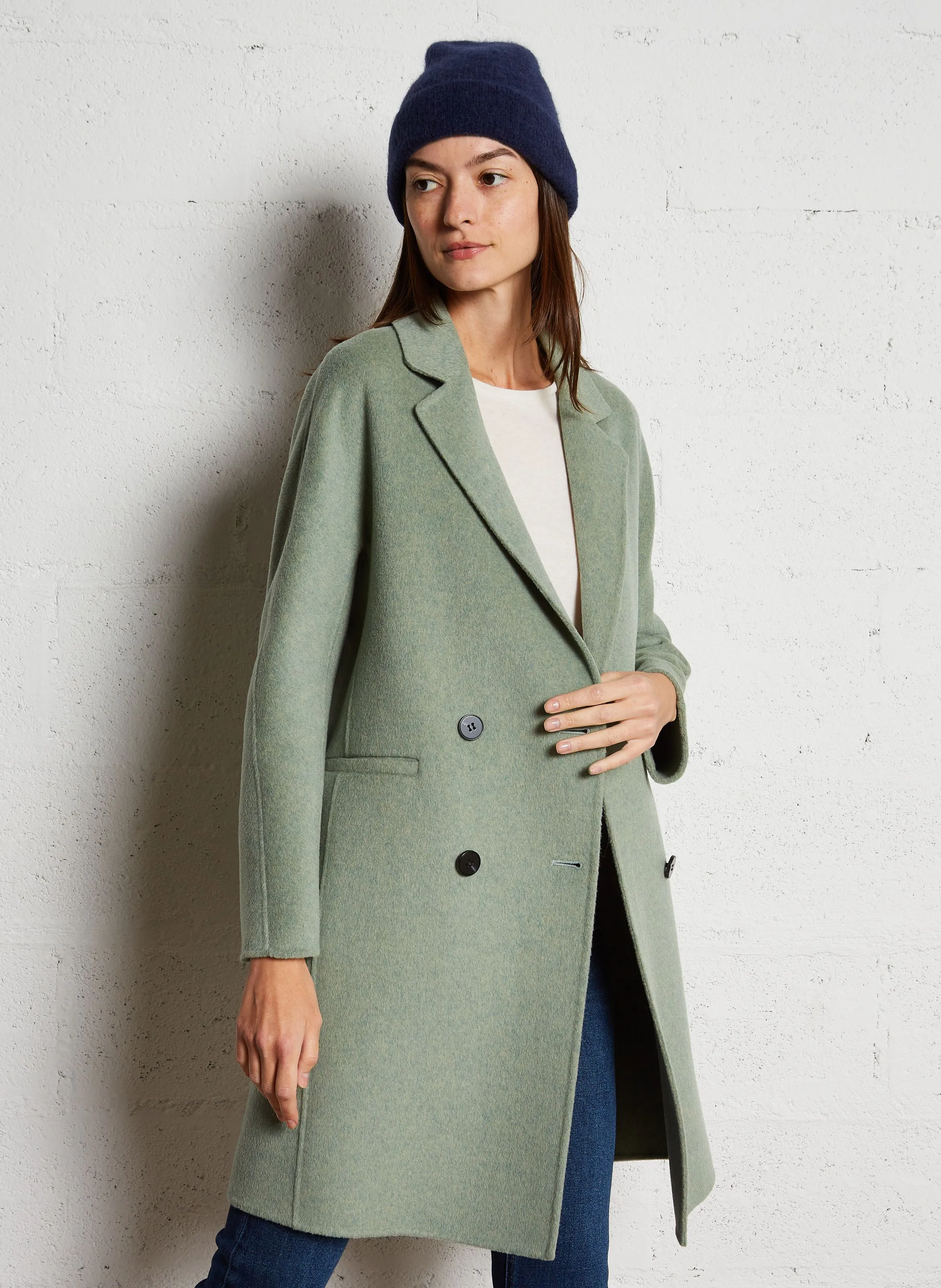  MAISON 123   LINA - Cappotto midi con revers in misto lana | Verde