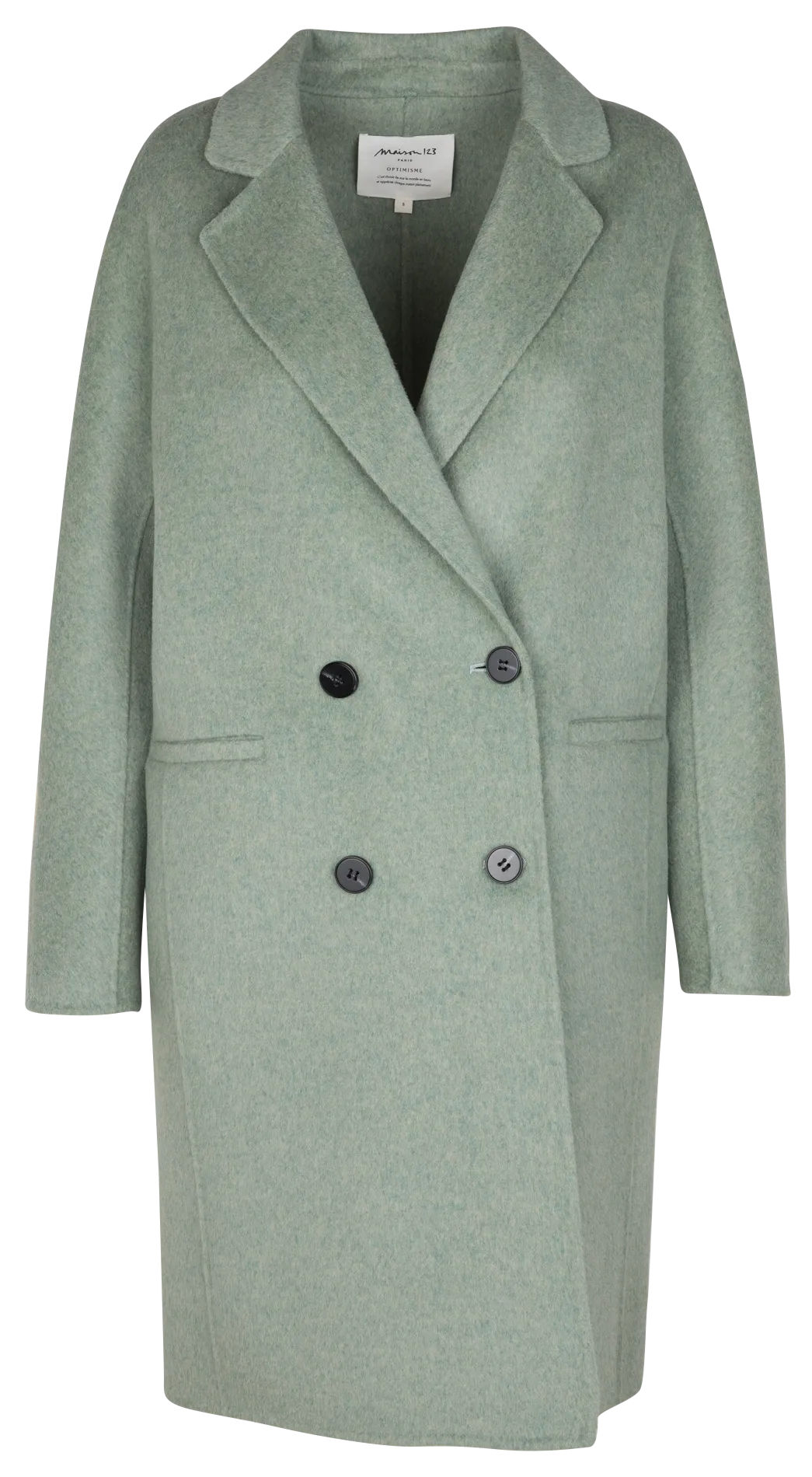  MAISON 123   LINA - Cappotto midi con revers in misto lana | Verde